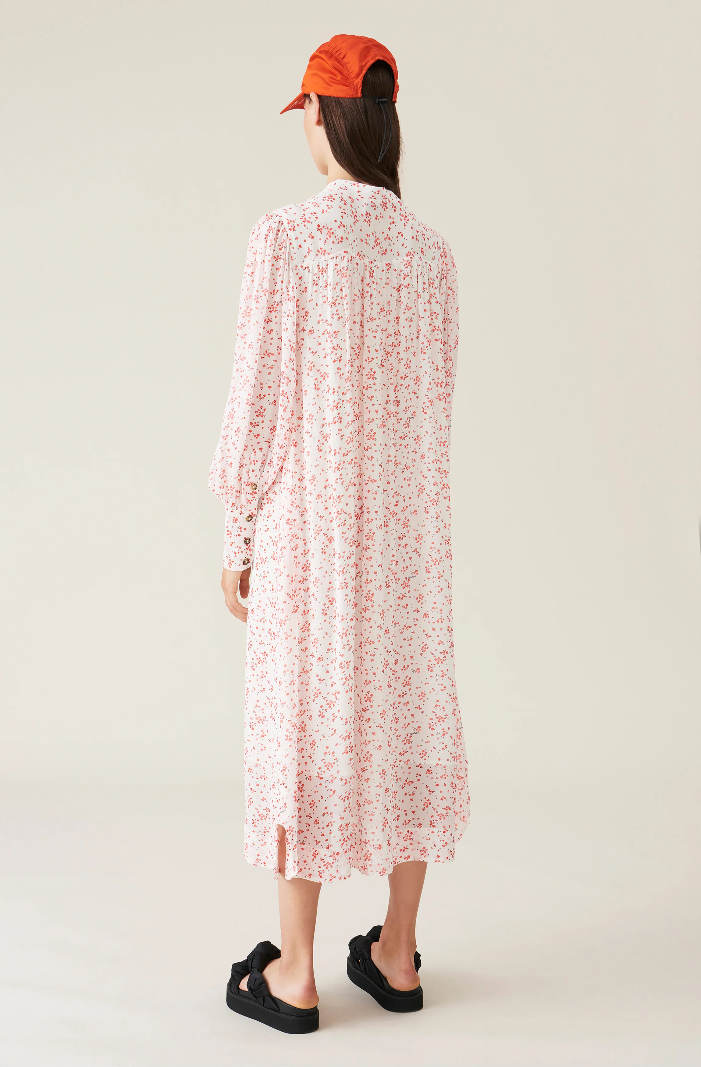 Printed Georgette Midi Dress | Egret - Image 3