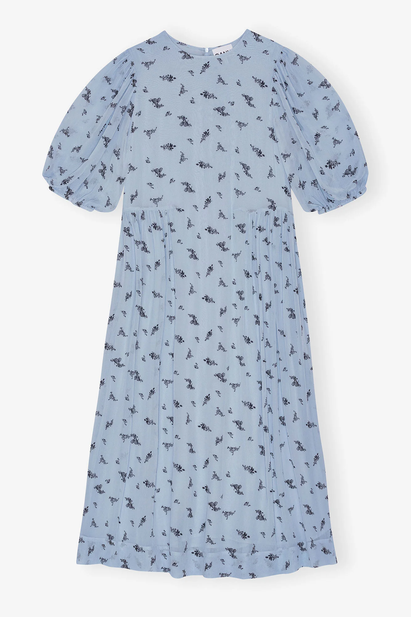 Printed Georgette Puff Sleeve Midi Dress | Brunnera Blue - Image 2