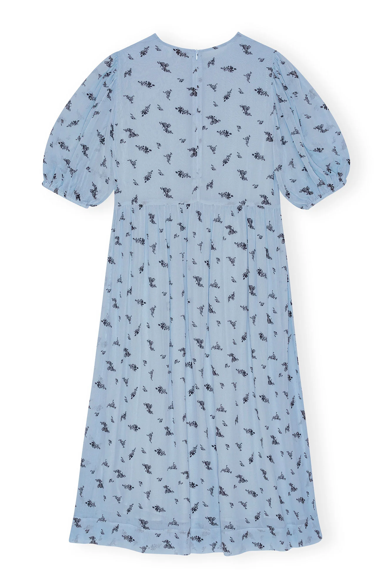 Printed Georgette Puff Sleeve Midi Dress | Brunnera Blue - Image 3