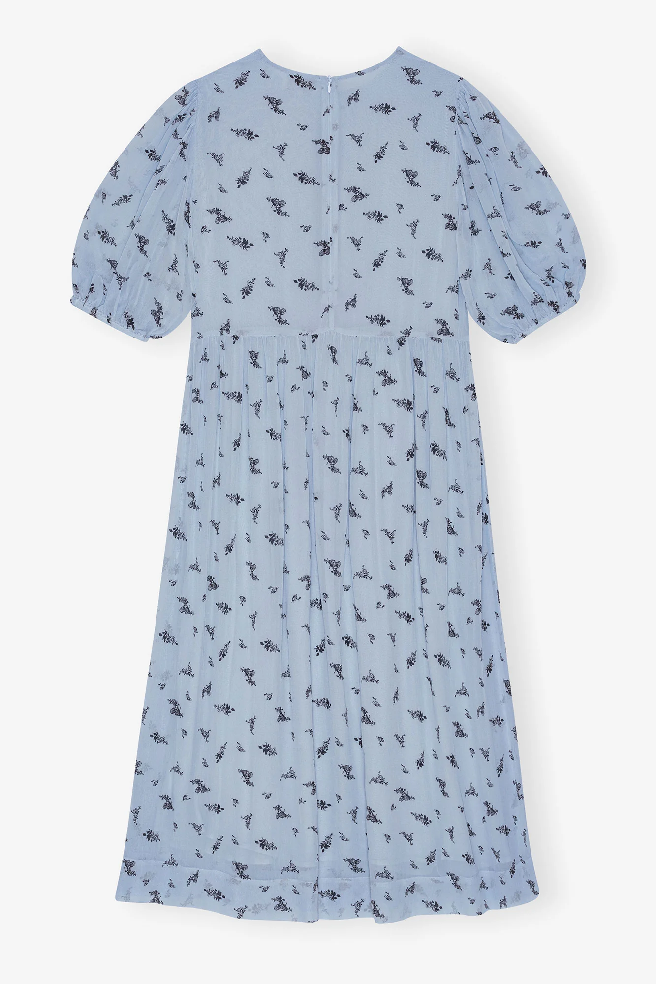Printed Georgette Puff Sleeve Midi Dress | Brunnera Blue - Image 4