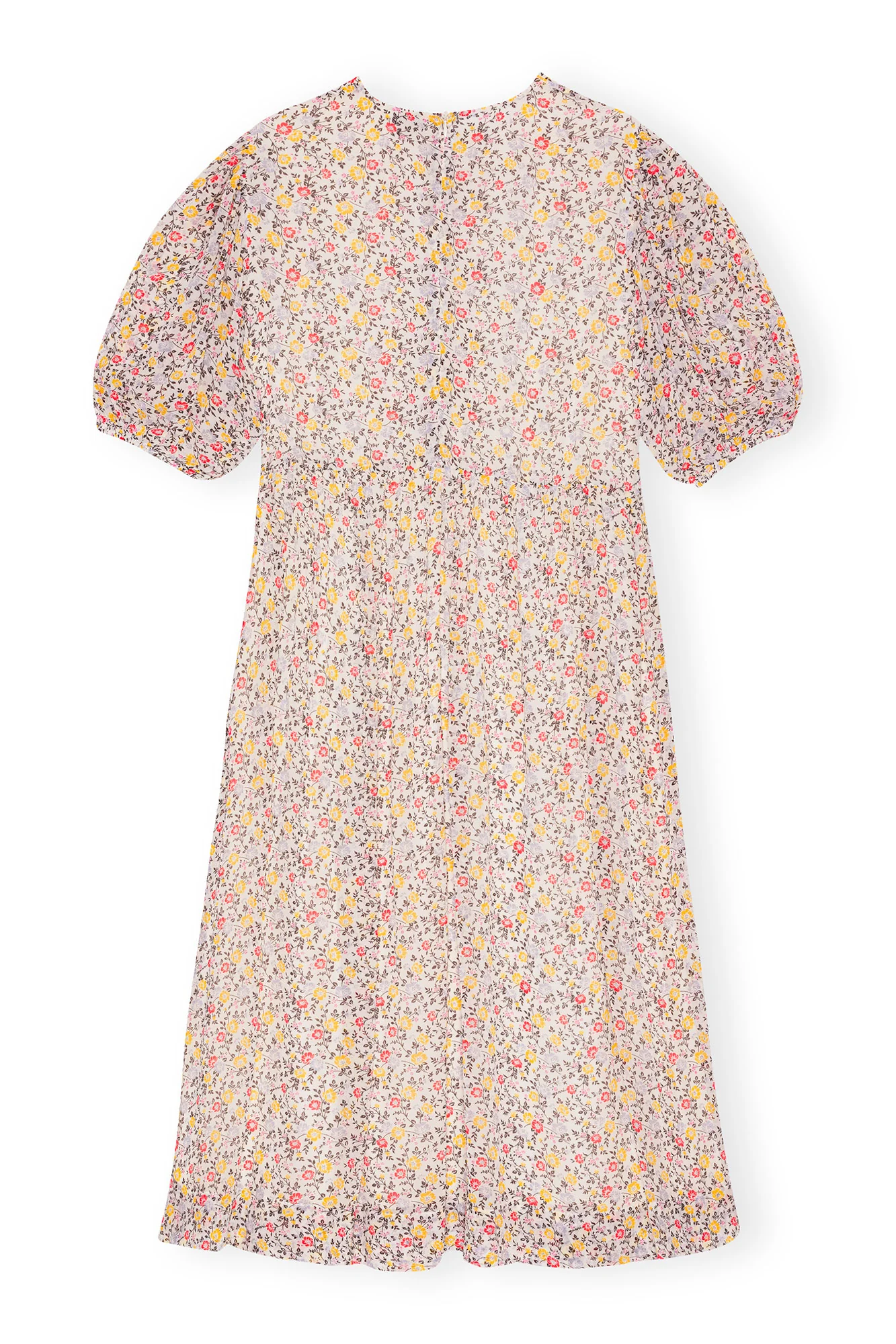 Printed Georgette Puff Sleeve Midi Dress | Egret - Image 2