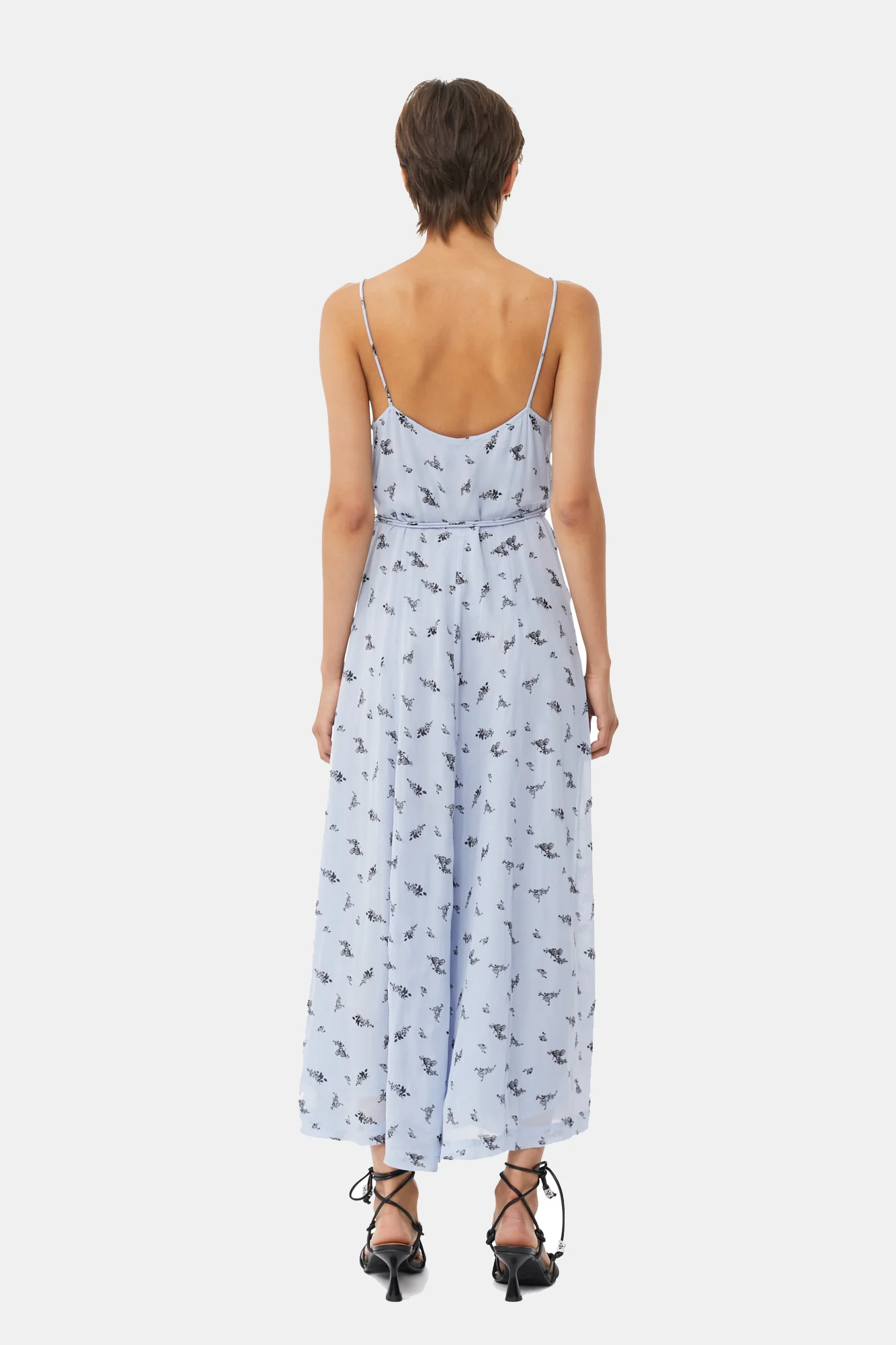 Printed Georgette Strap Wrap Dress | Brunnera Blue - Image 4