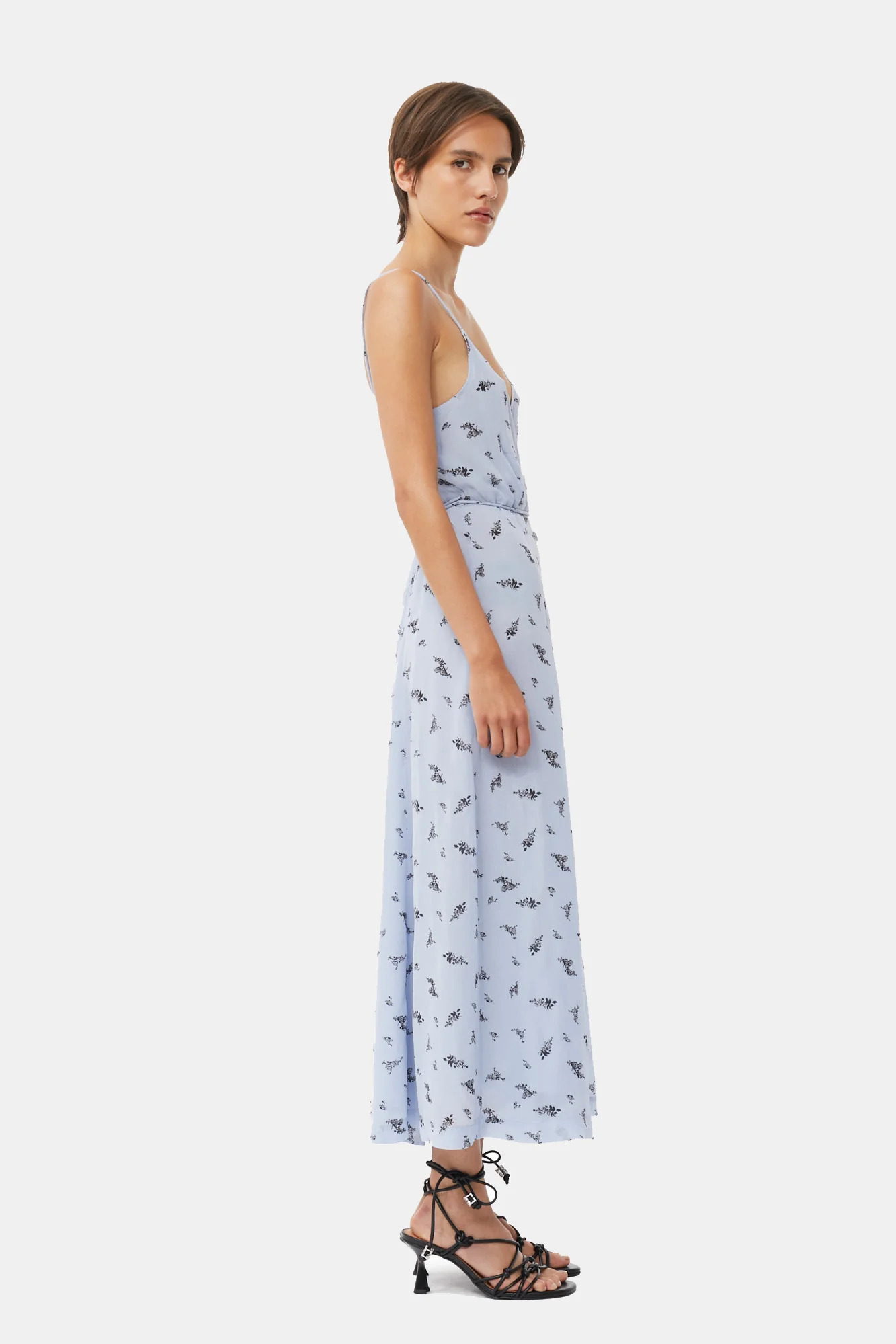 Printed Georgette Strap Wrap Dress | Brunnera Blue - Image 5