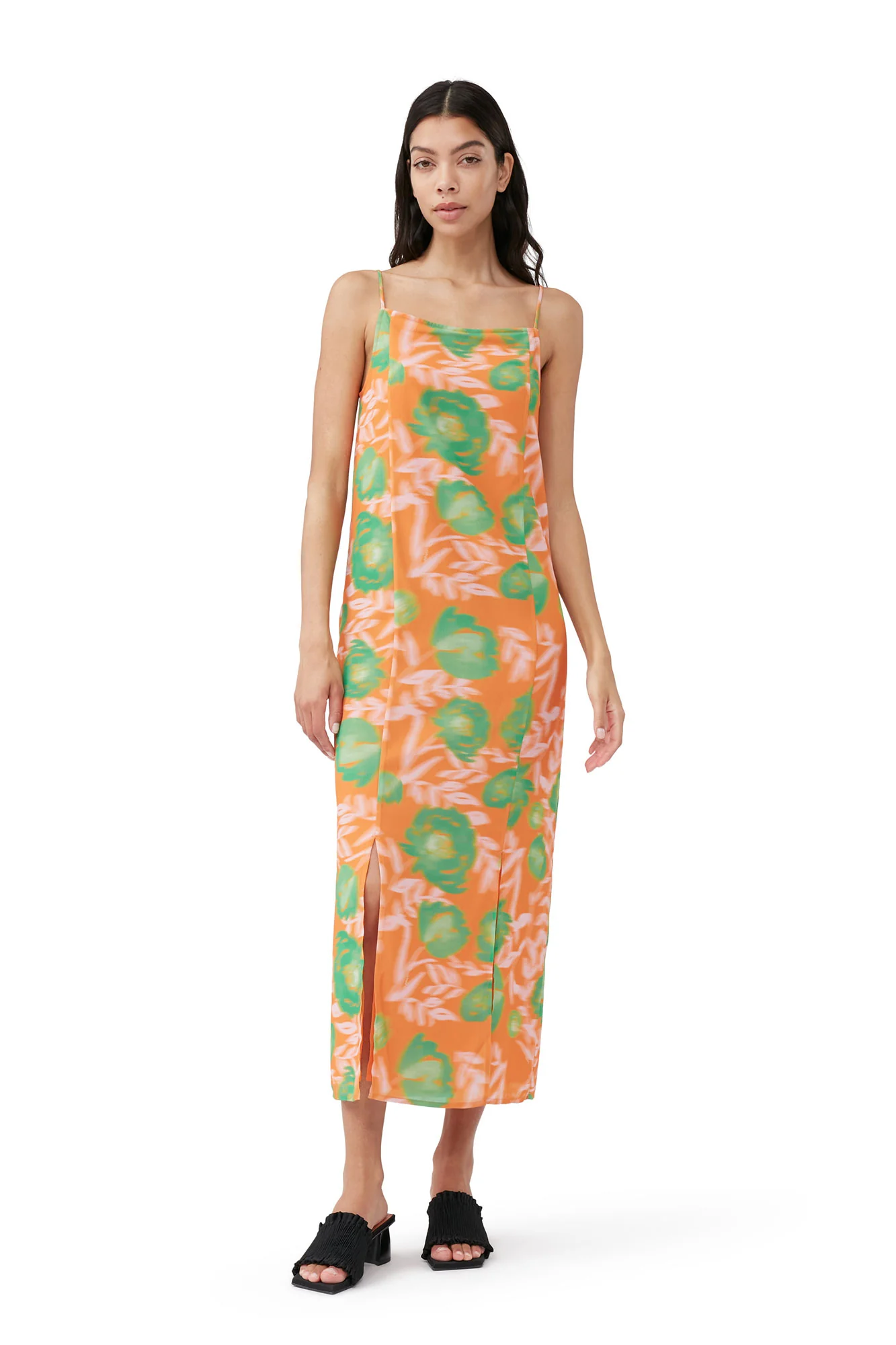 Printed Light Crepe Slip Dress | Vibrant Orange - Image 3