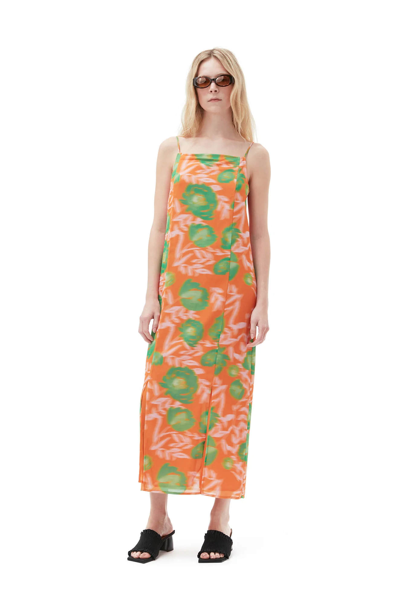 Printed Light Crepe Slip Dress | Vibrant Orange - Image 7