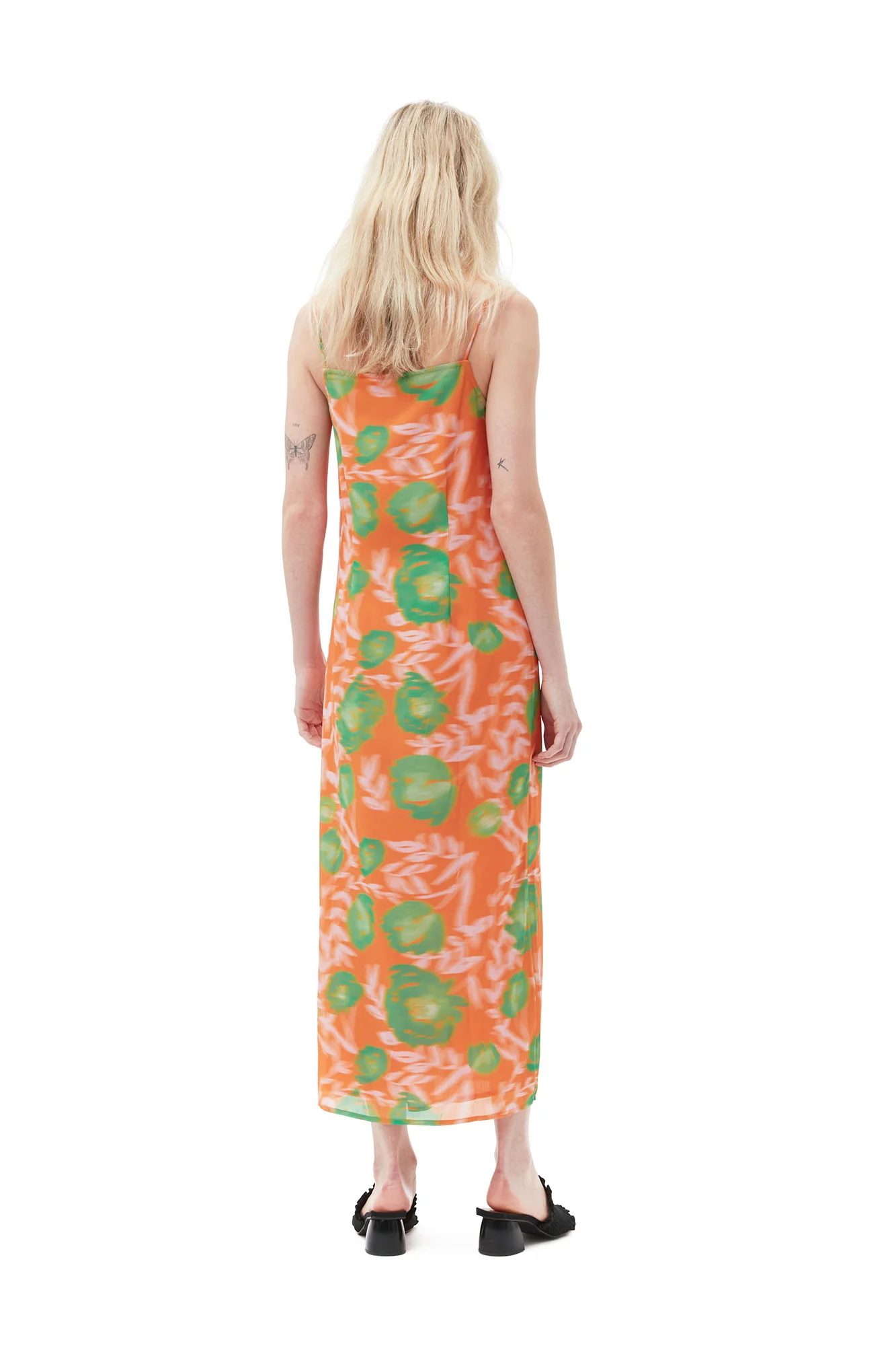 Printed Light Crepe Slip Dress | Vibrant Orange - Image 8