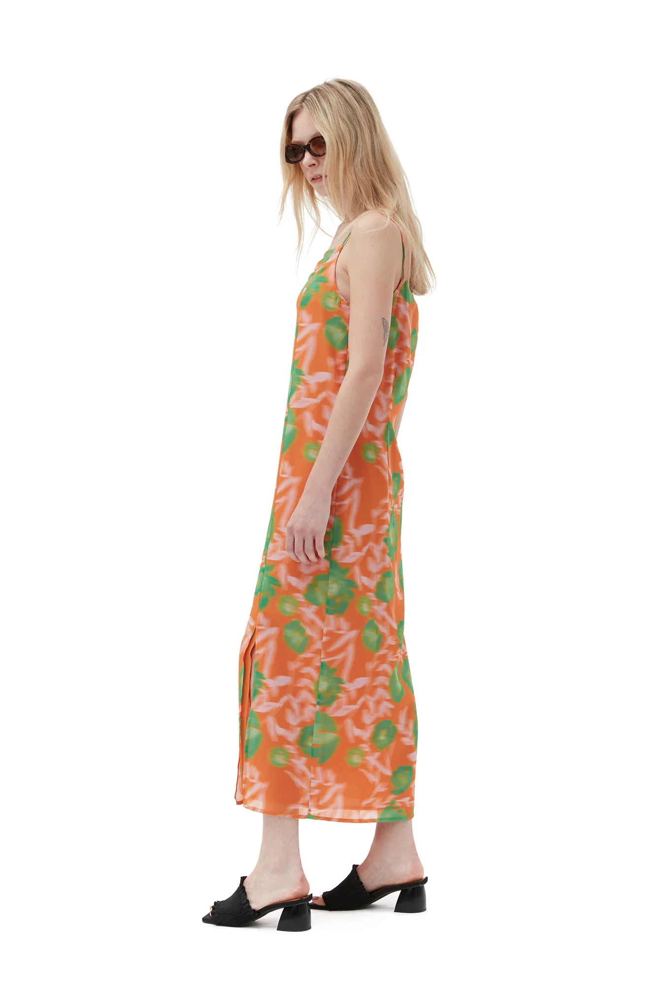 Printed Light Crepe Slip Dress | Vibrant Orange - Image 9
