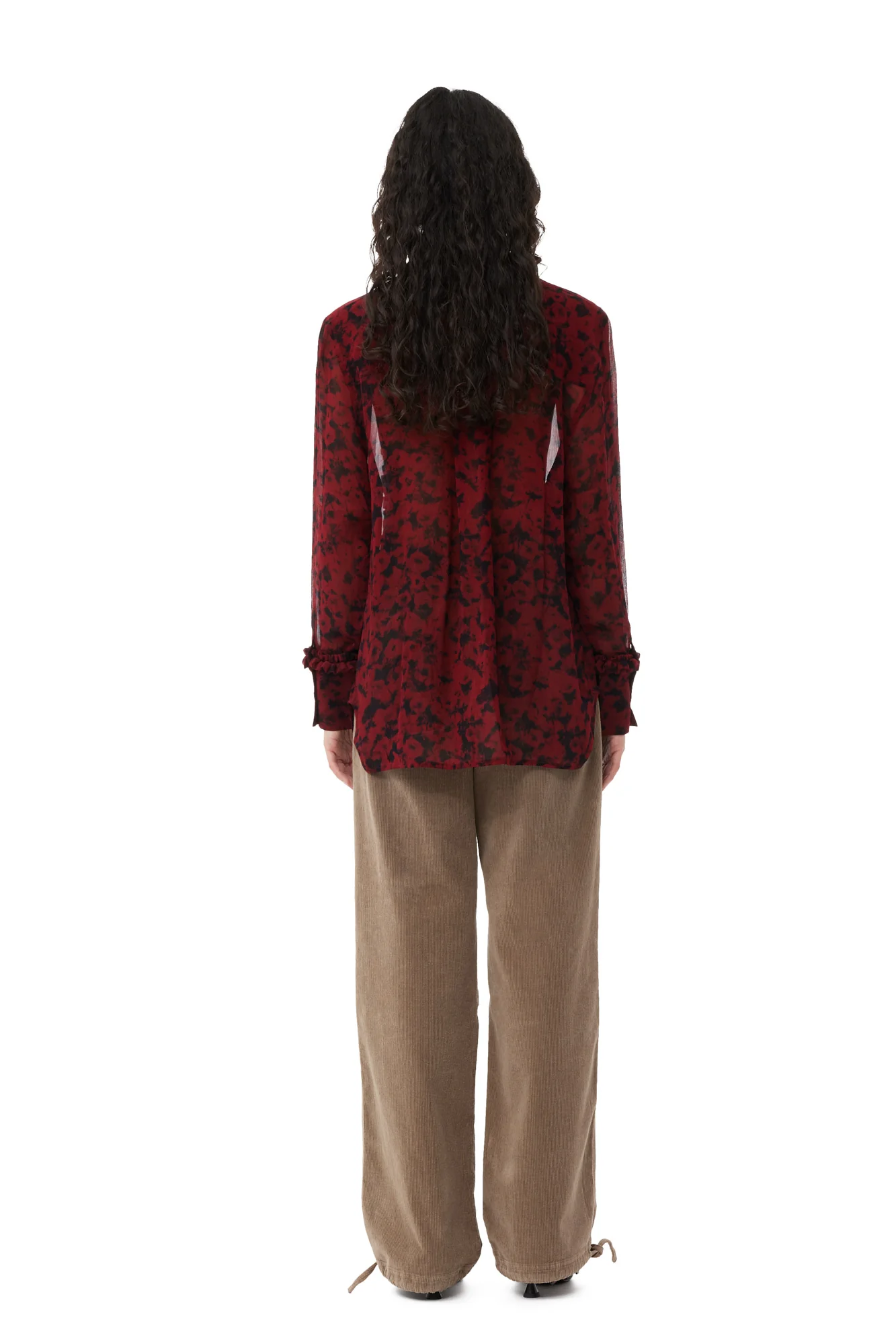 Printed Light Georgette Ruffle Shirt | Syrah - Image 5
