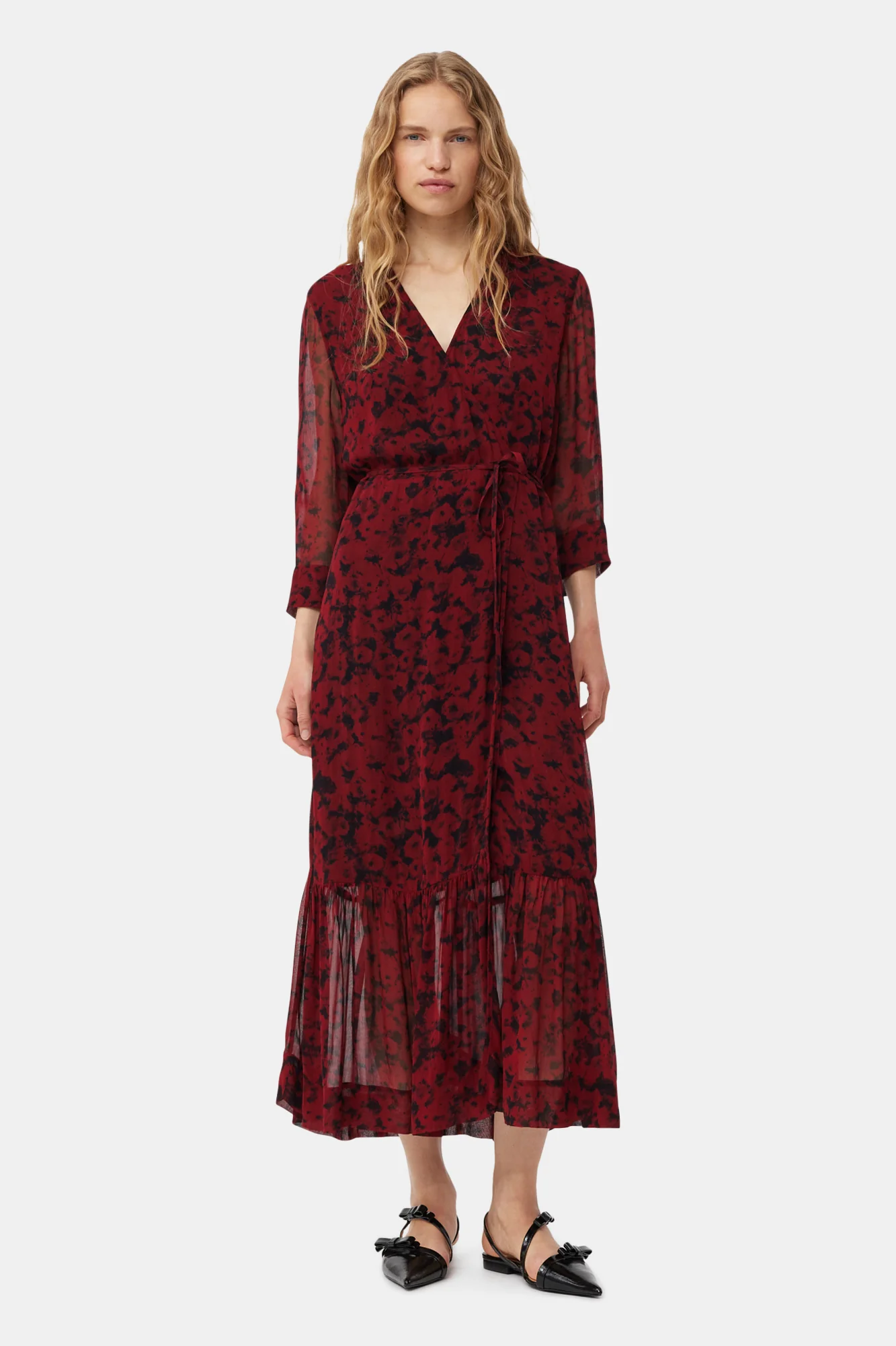 Printed Light Georgette Wrap Midi Dress | Syrah - Image 3