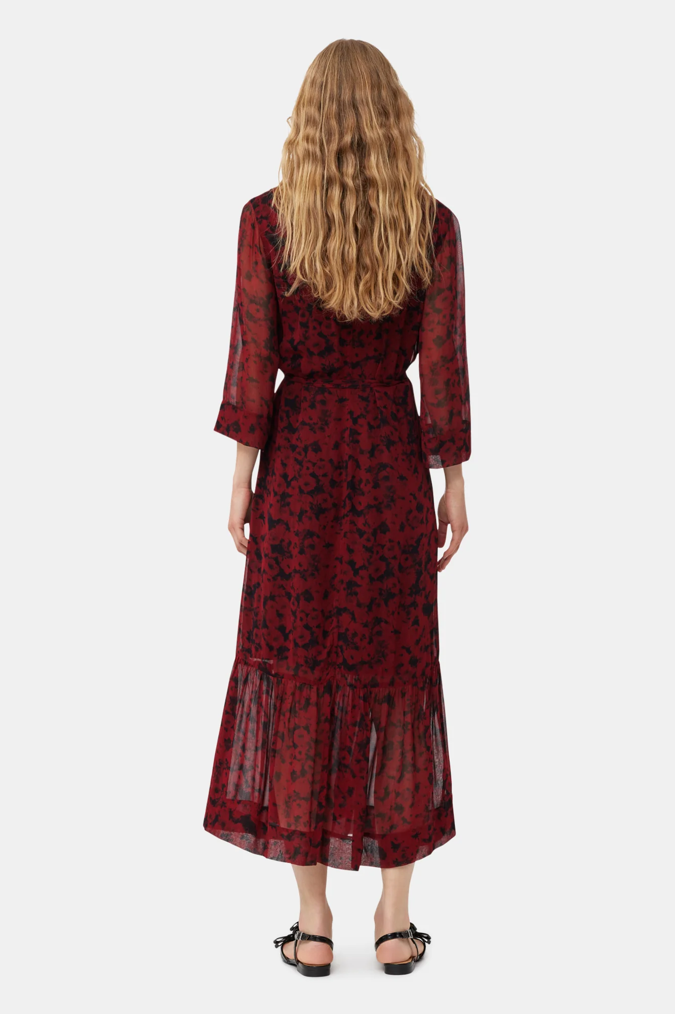 Printed Light Georgette Wrap Midi Dress | Syrah - Image 4