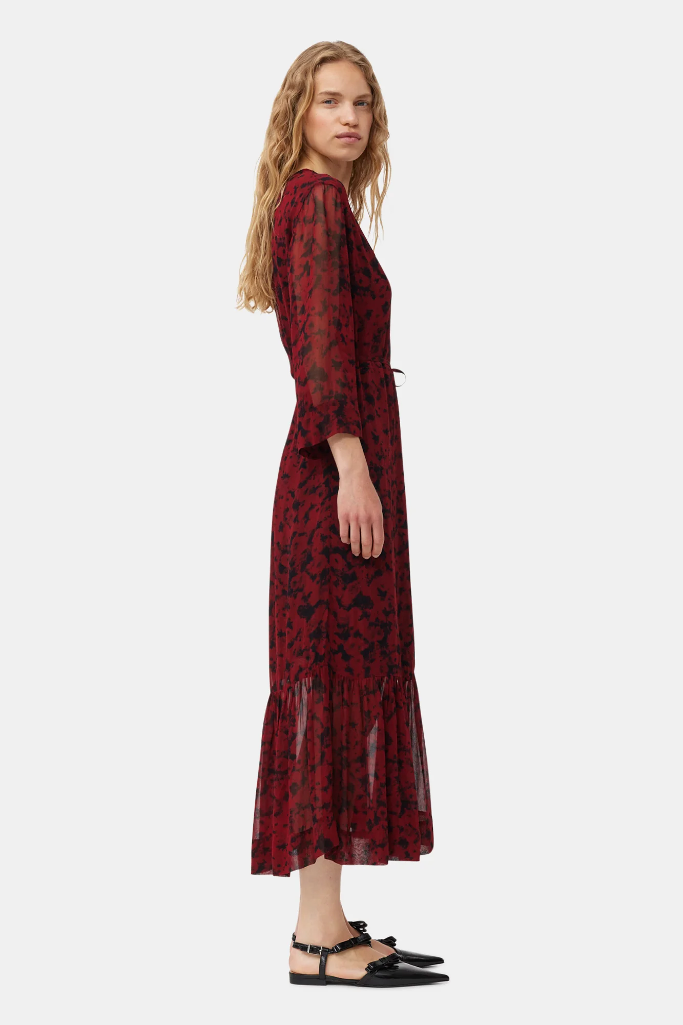 Printed Light Georgette Wrap Midi Dress | Syrah - Image 5
