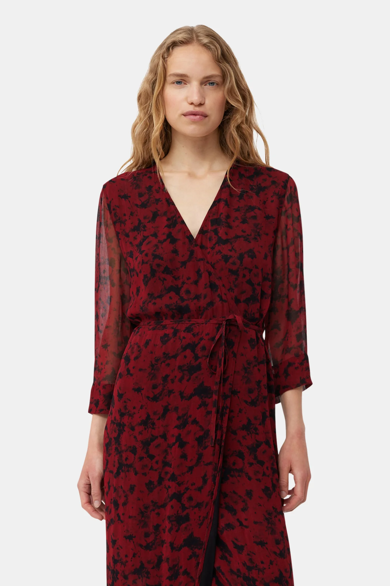 Printed Light Georgette Wrap Midi Dress | Syrah - Image 6