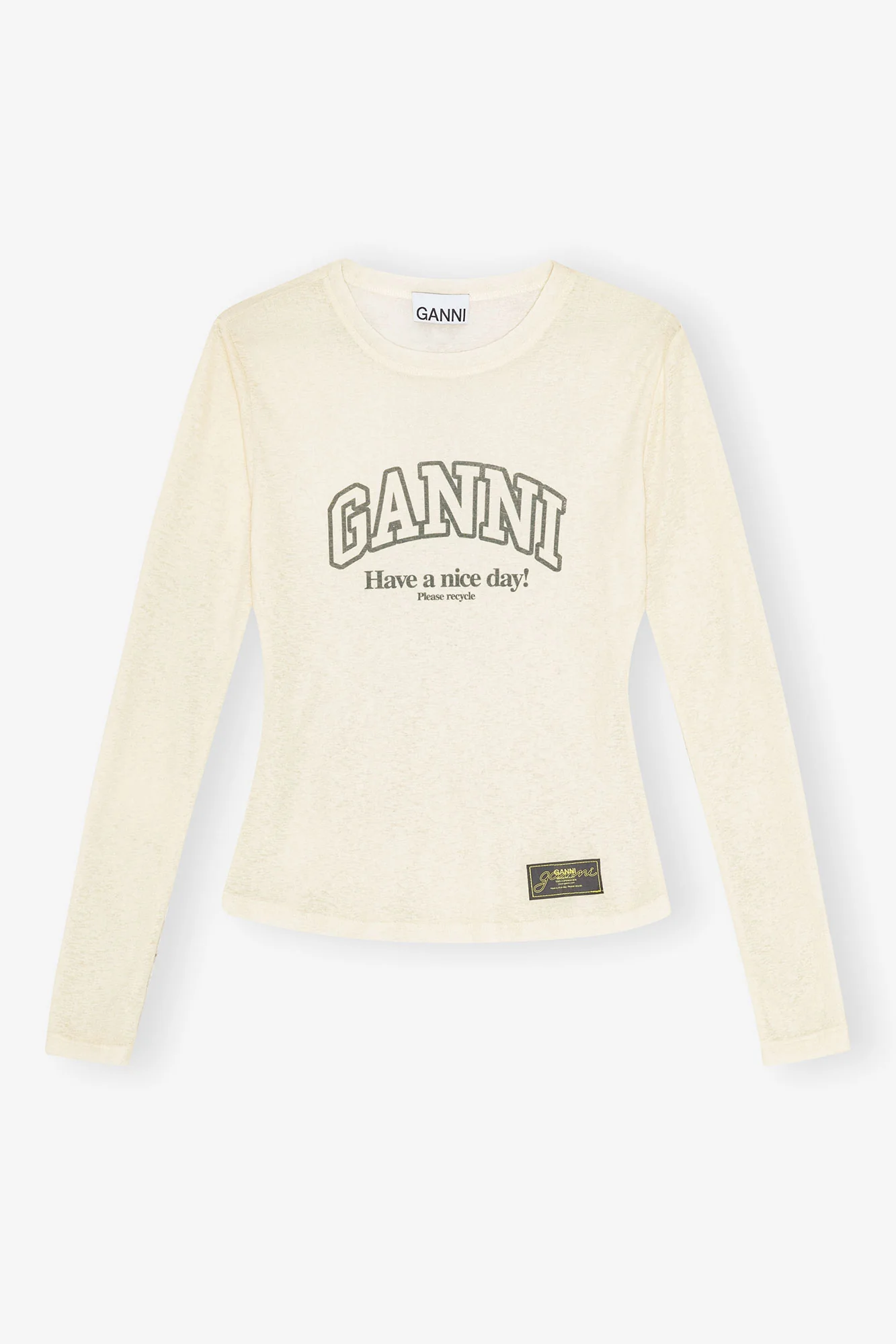 Printed Marl Mesh Long-sleeve Top | Egret