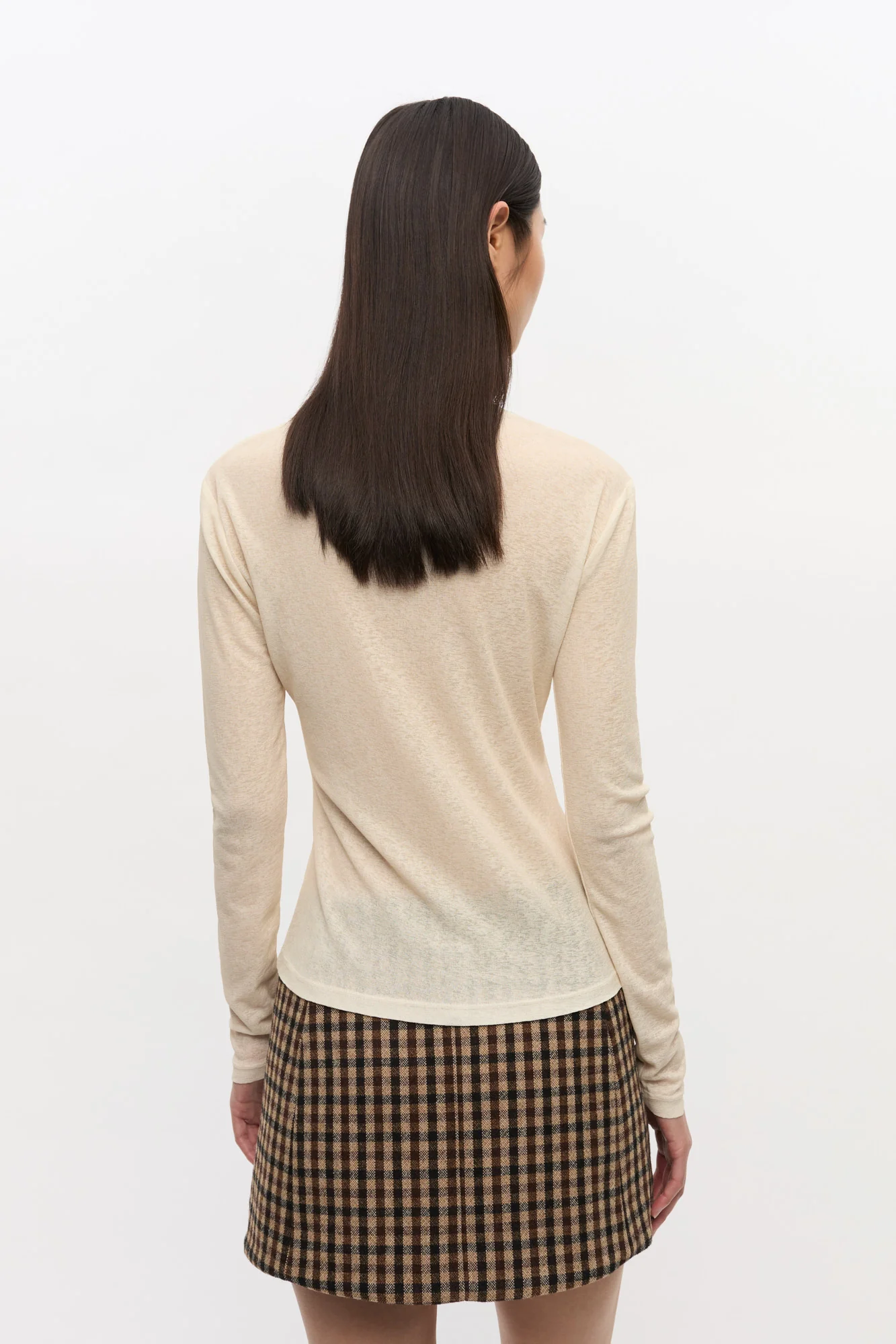 Printed Marl Mesh Long-sleeve Top | Egret - Image 10
