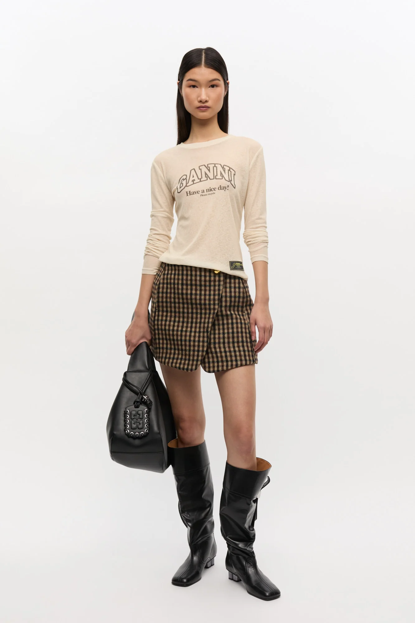 Printed Marl Mesh Long-sleeve Top | Egret - Image 7
