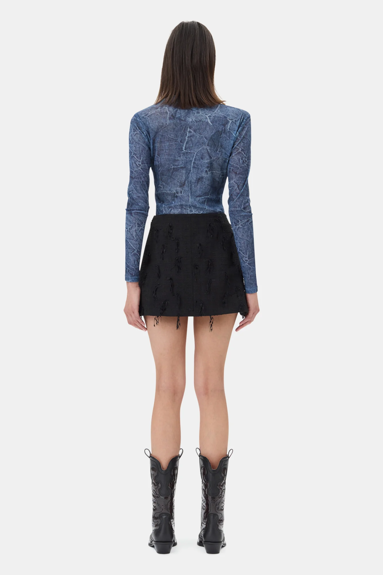Printed Mesh Blouse | Denim - Image 6