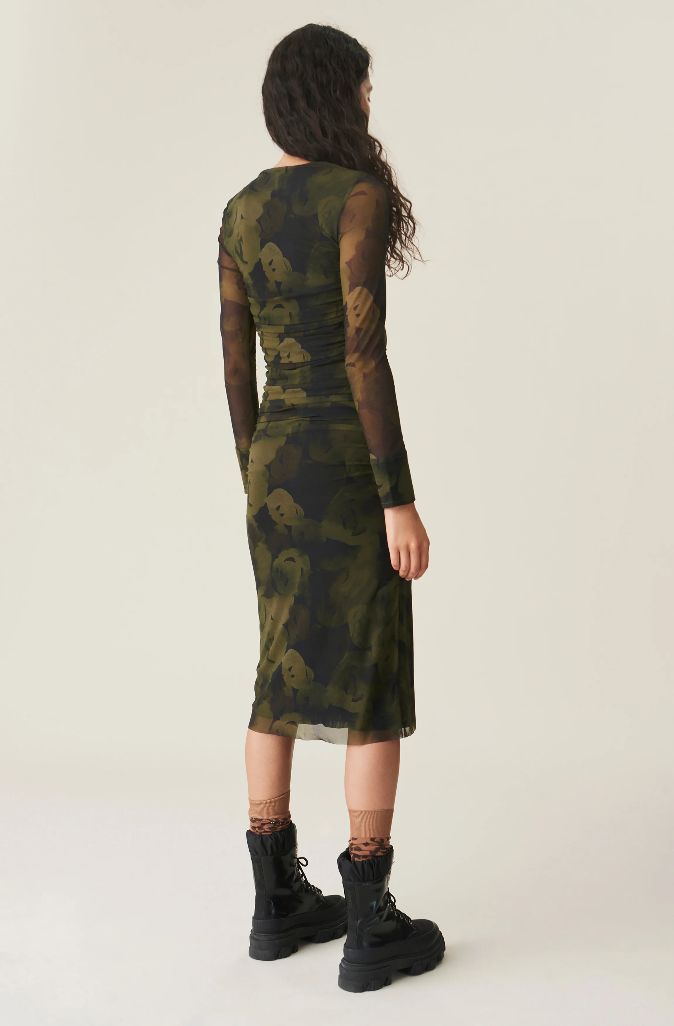 Printed Mesh Dress | Olive Drab - Image 3