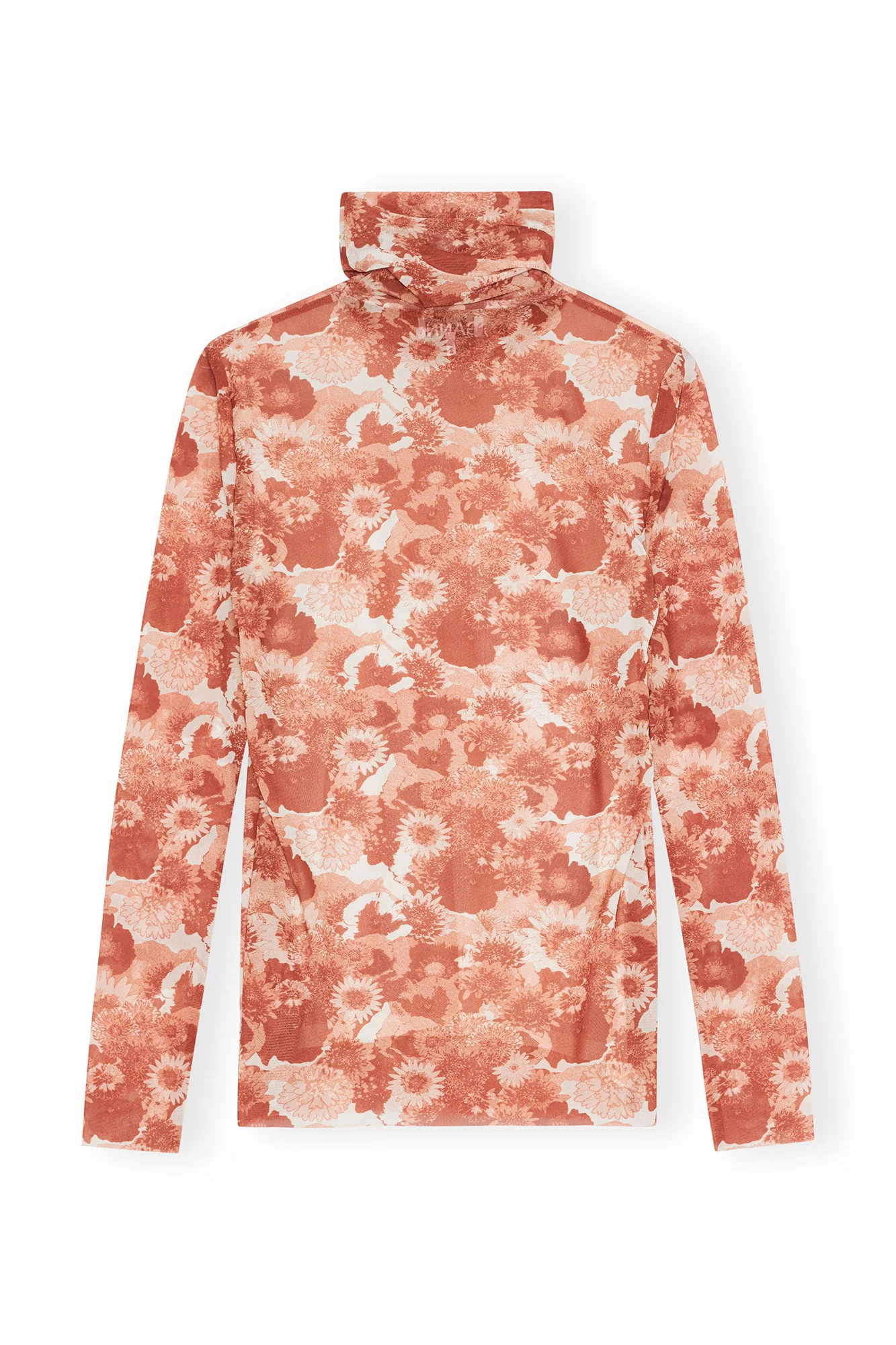 Printed Mesh Long-sleeve Roll Neck | Marsala - Image 2
