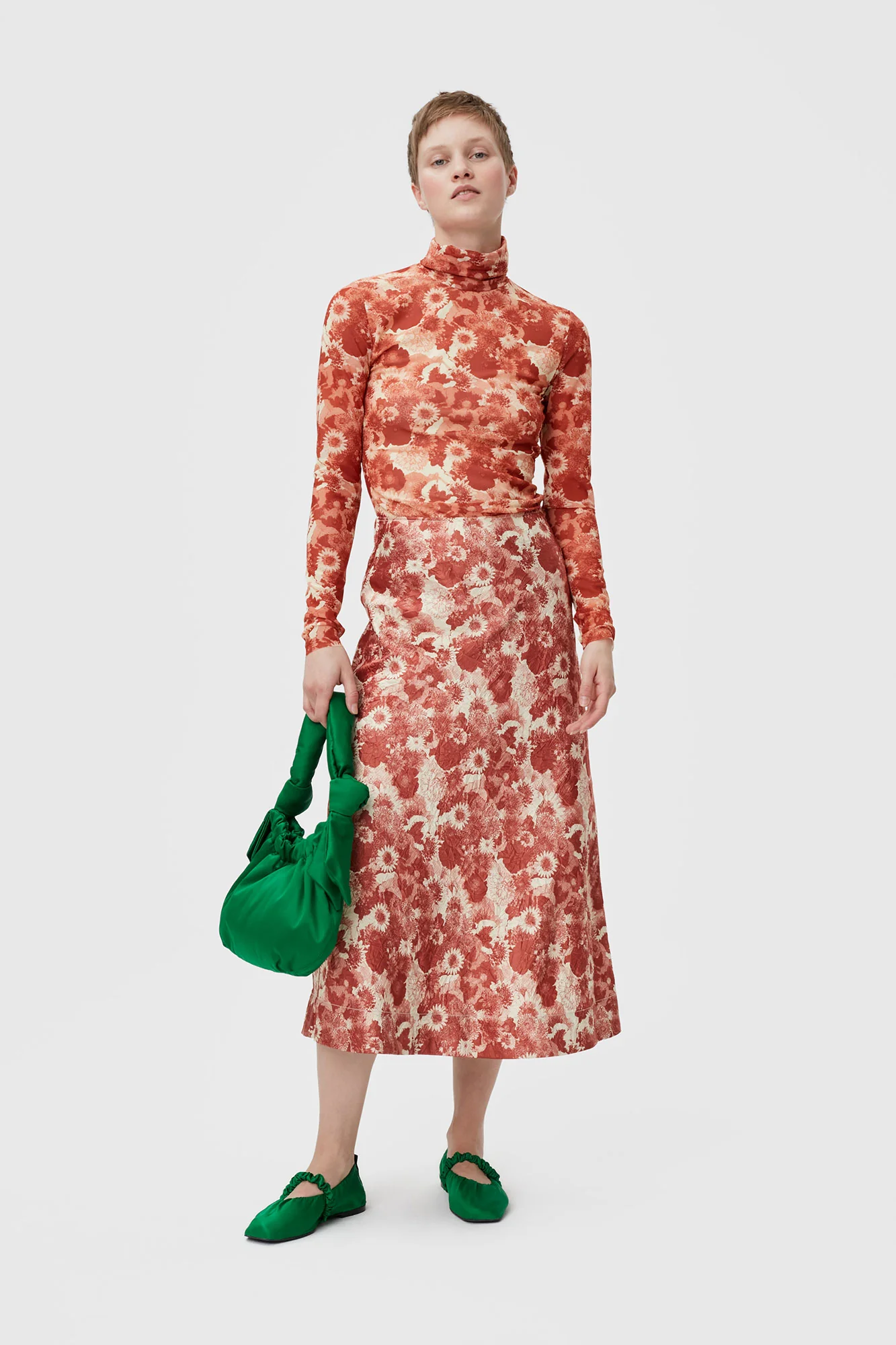 Printed Mesh Long-sleeve Roll Neck | Marsala - Image 4