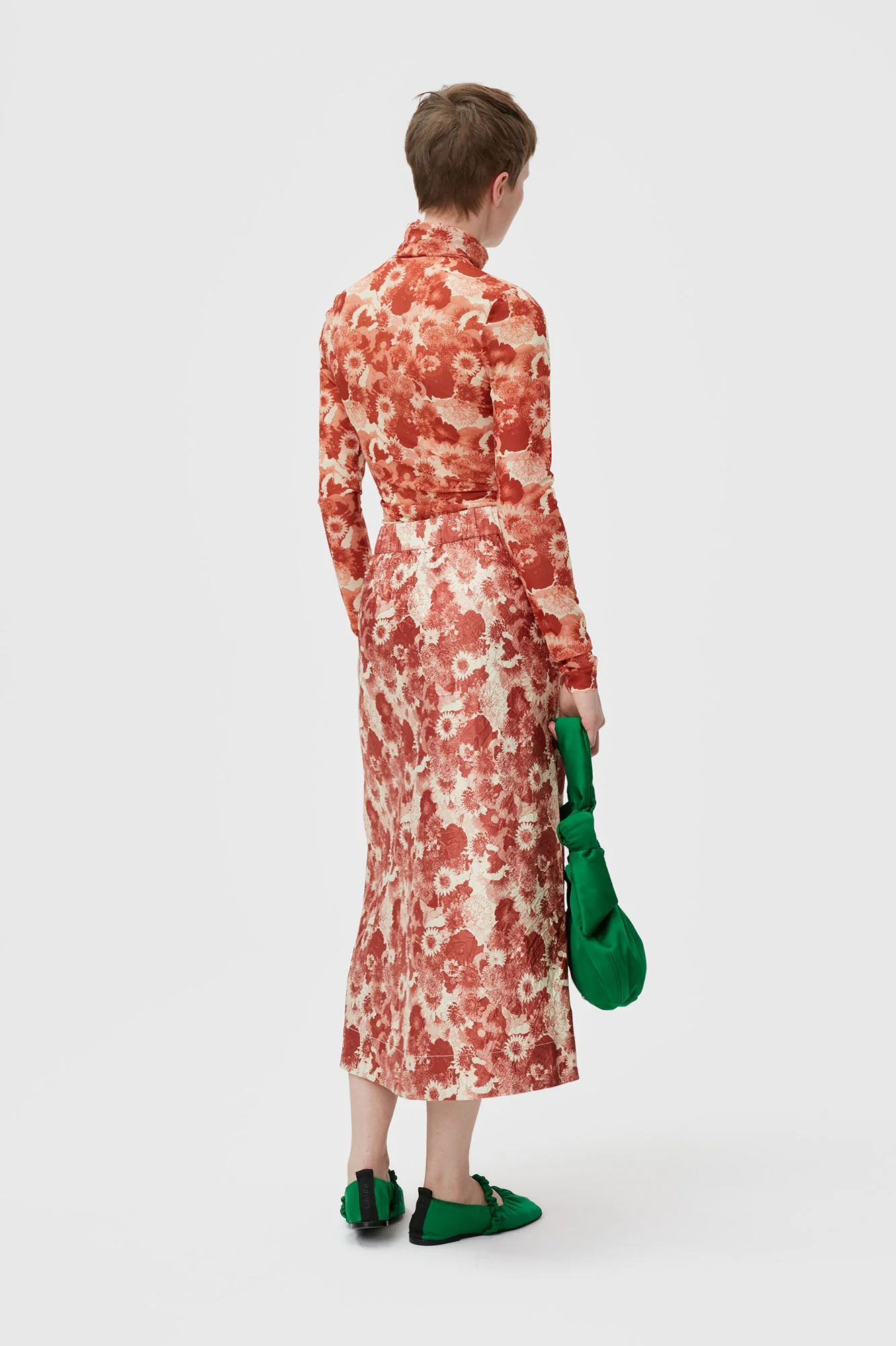 Printed Mesh Long-sleeve Roll Neck | Marsala - Image 5