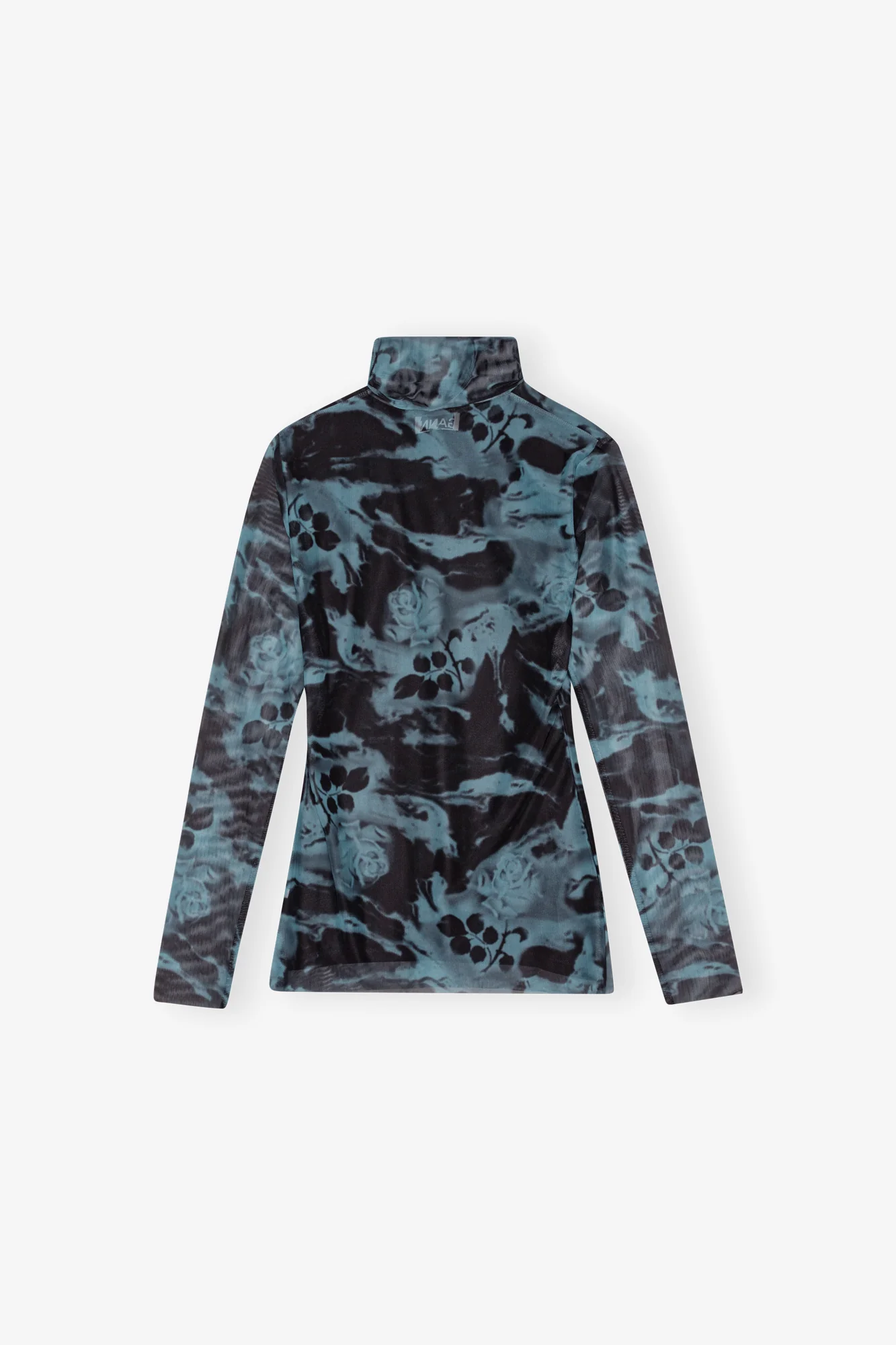 Printed Mesh Long Sleeve Rollneck | Blue Shadow - Image 2