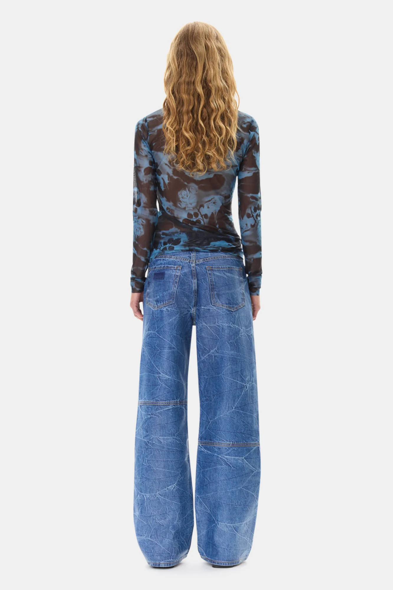 Printed Mesh Long Sleeve Rollneck | Blue Shadow - Image 6