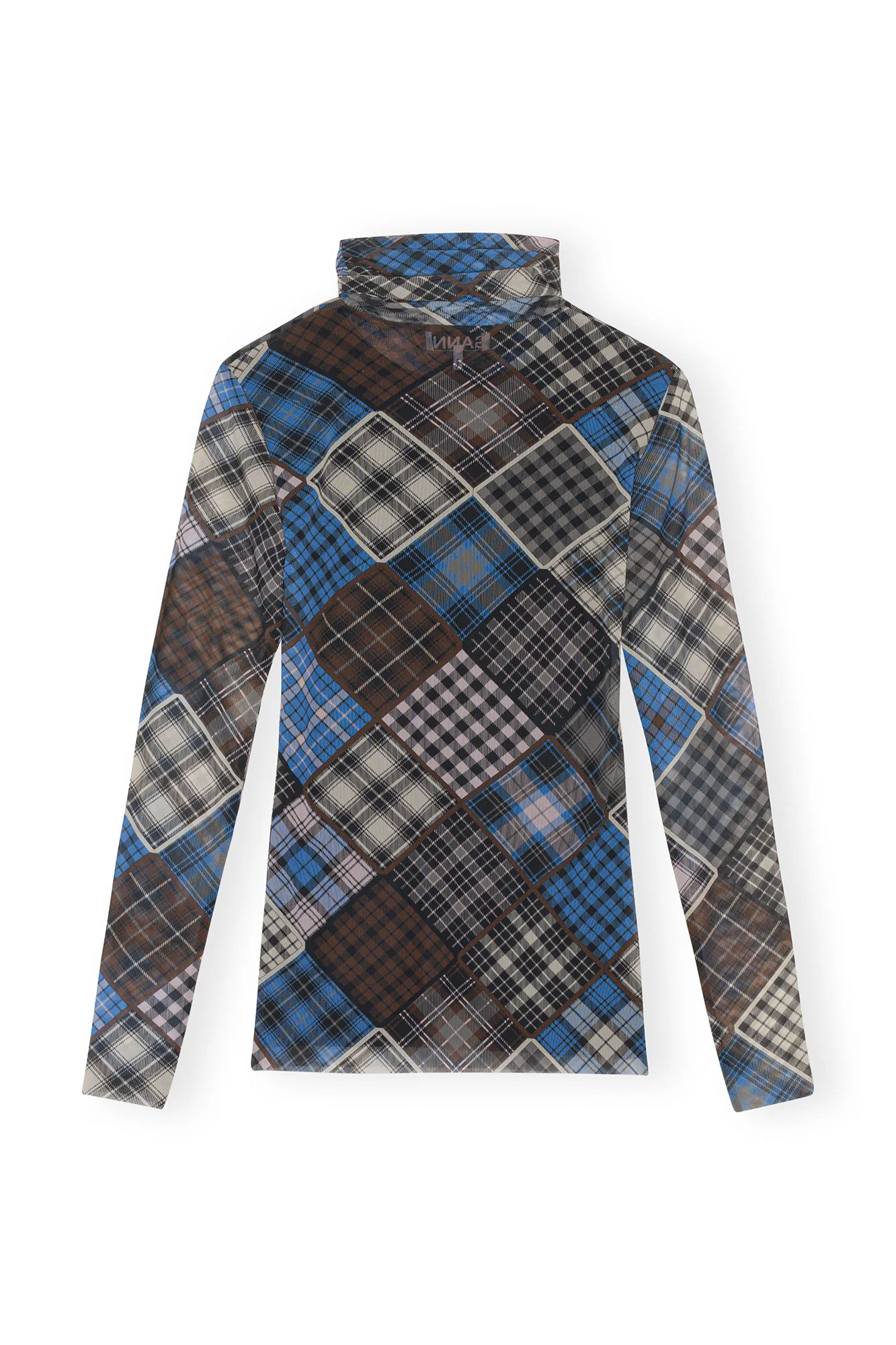 Printed Mesh Long-sleeve Rollneck Sweater | Silver Lake Blue - Image 2