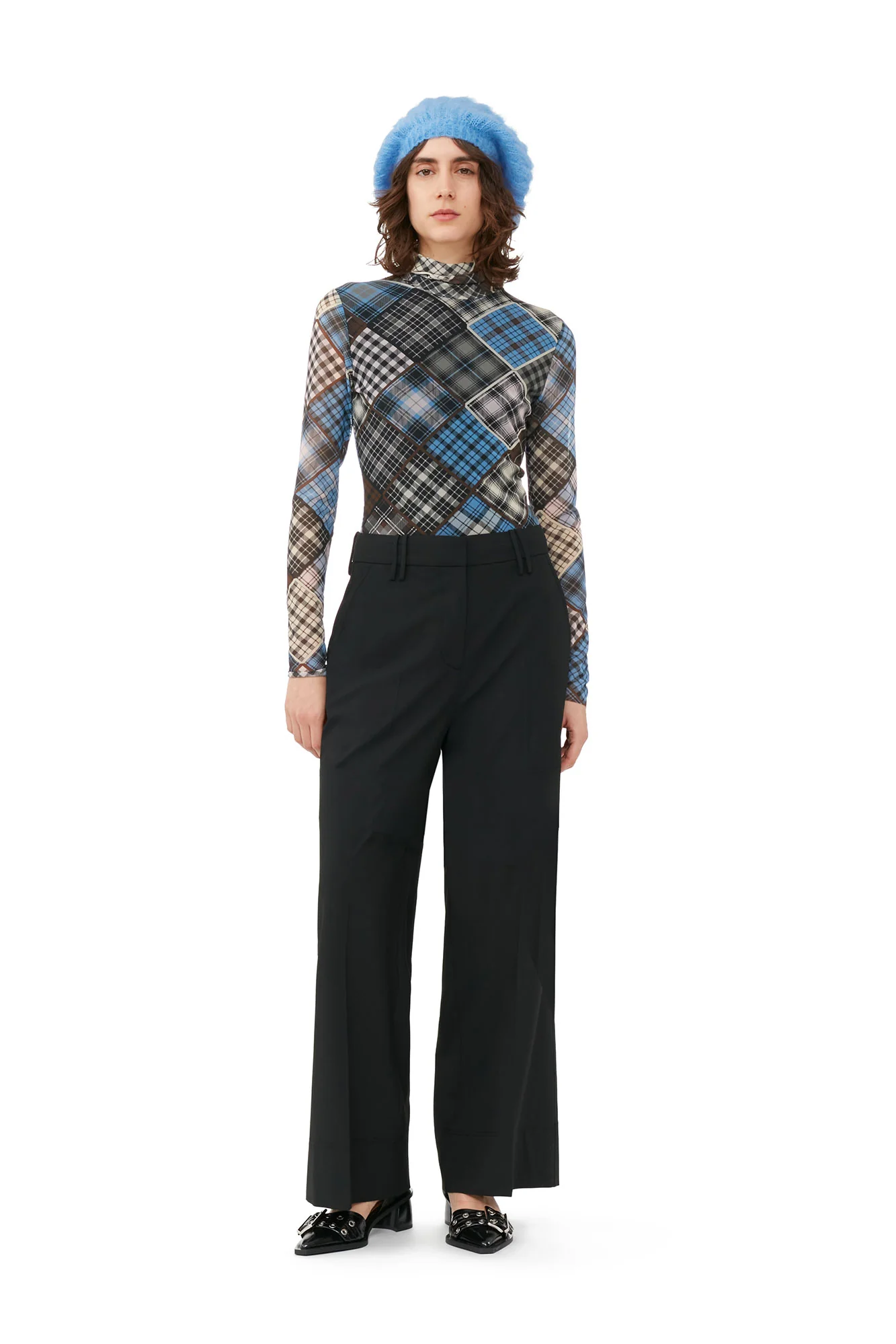 Printed Mesh Long-sleeve Rollneck Sweater | Silver Lake Blue - Image 3