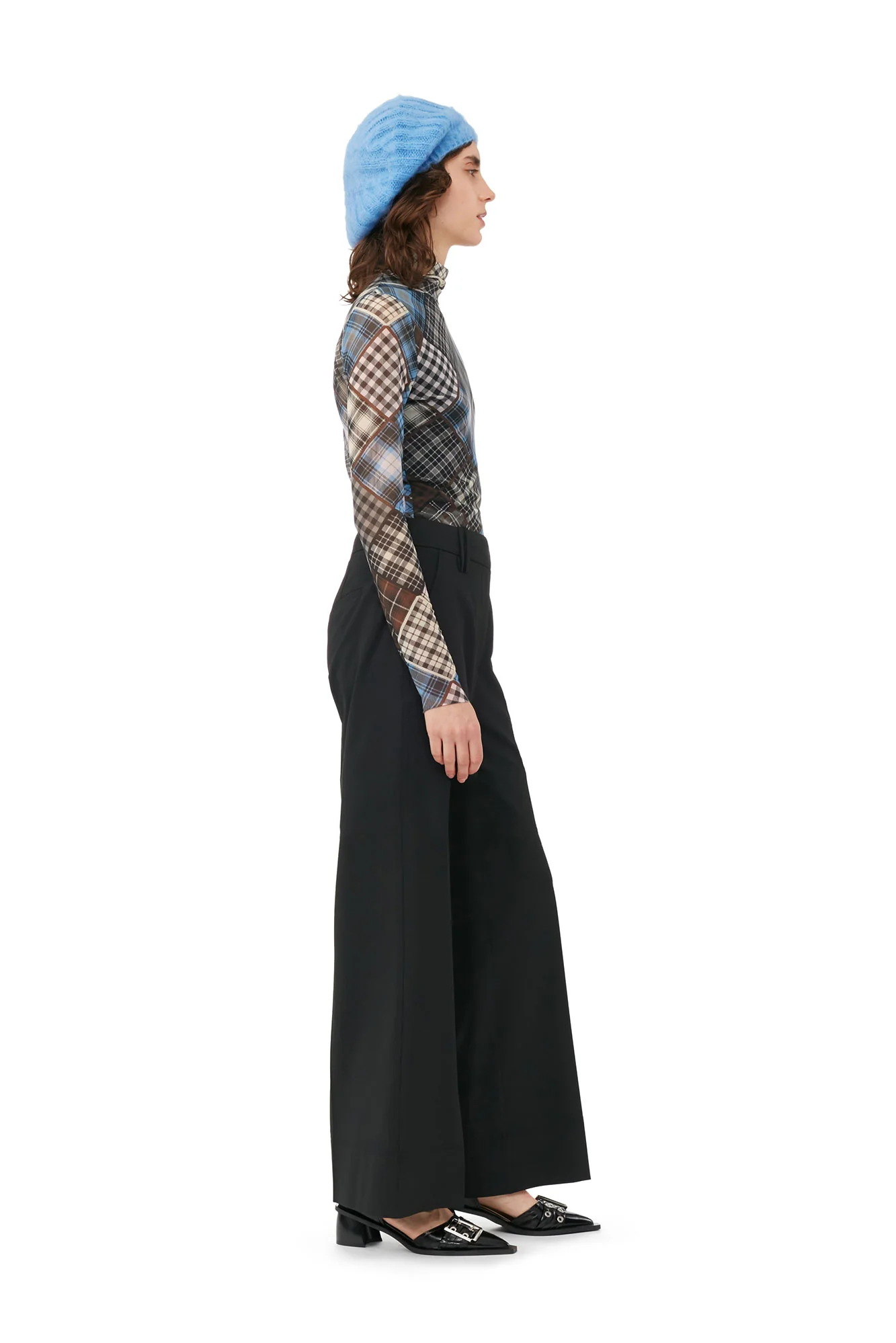 Printed Mesh Long-sleeve Rollneck Sweater | Silver Lake Blue - Image 4