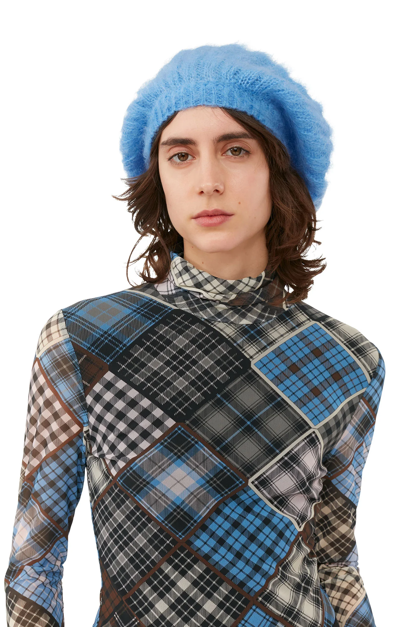 Printed Mesh Long-sleeve Rollneck Sweater | Silver Lake Blue - Image 6