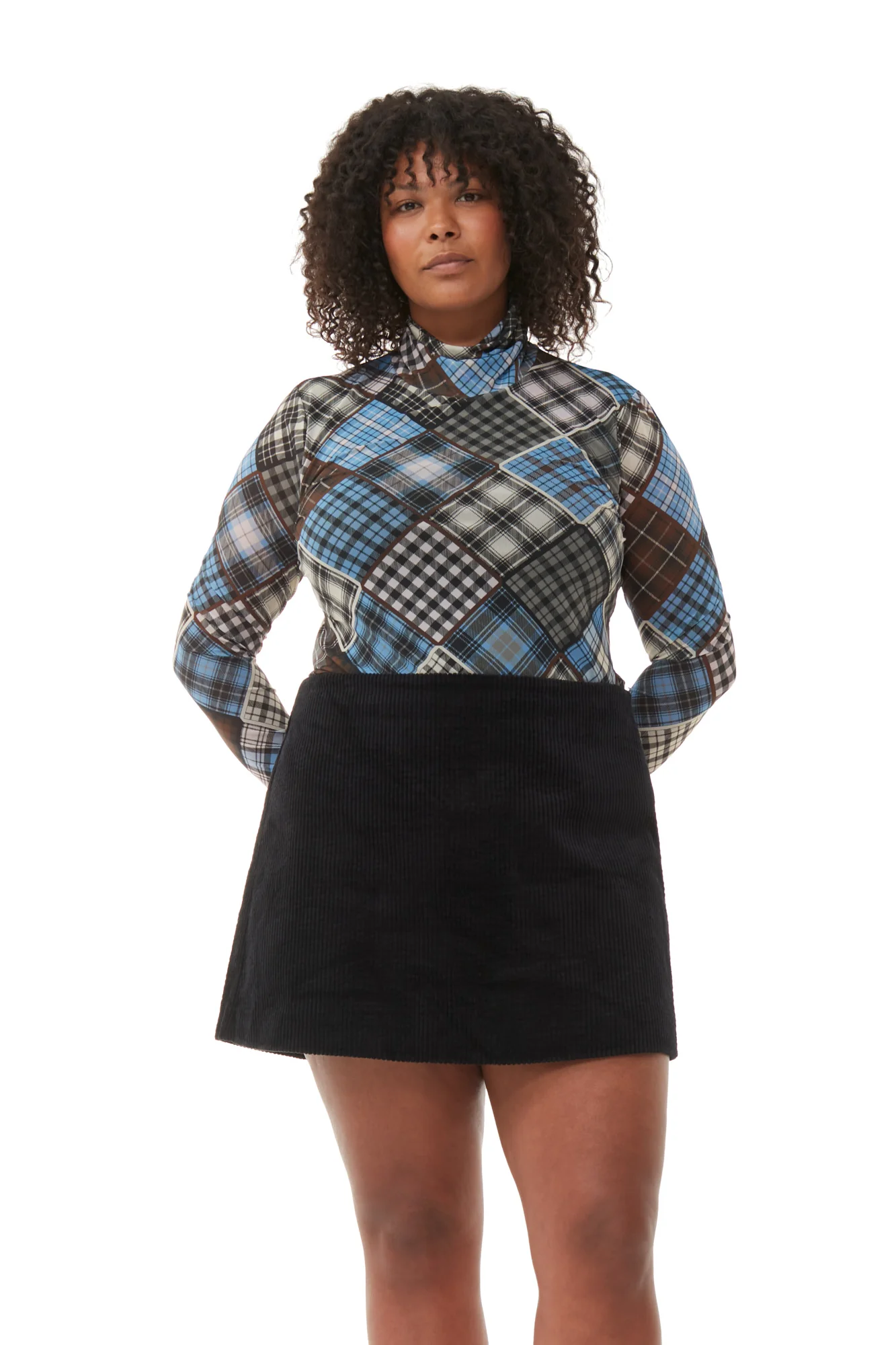 Printed Mesh Long-sleeve Rollneck Sweater | Silver Lake Blue - Image 7