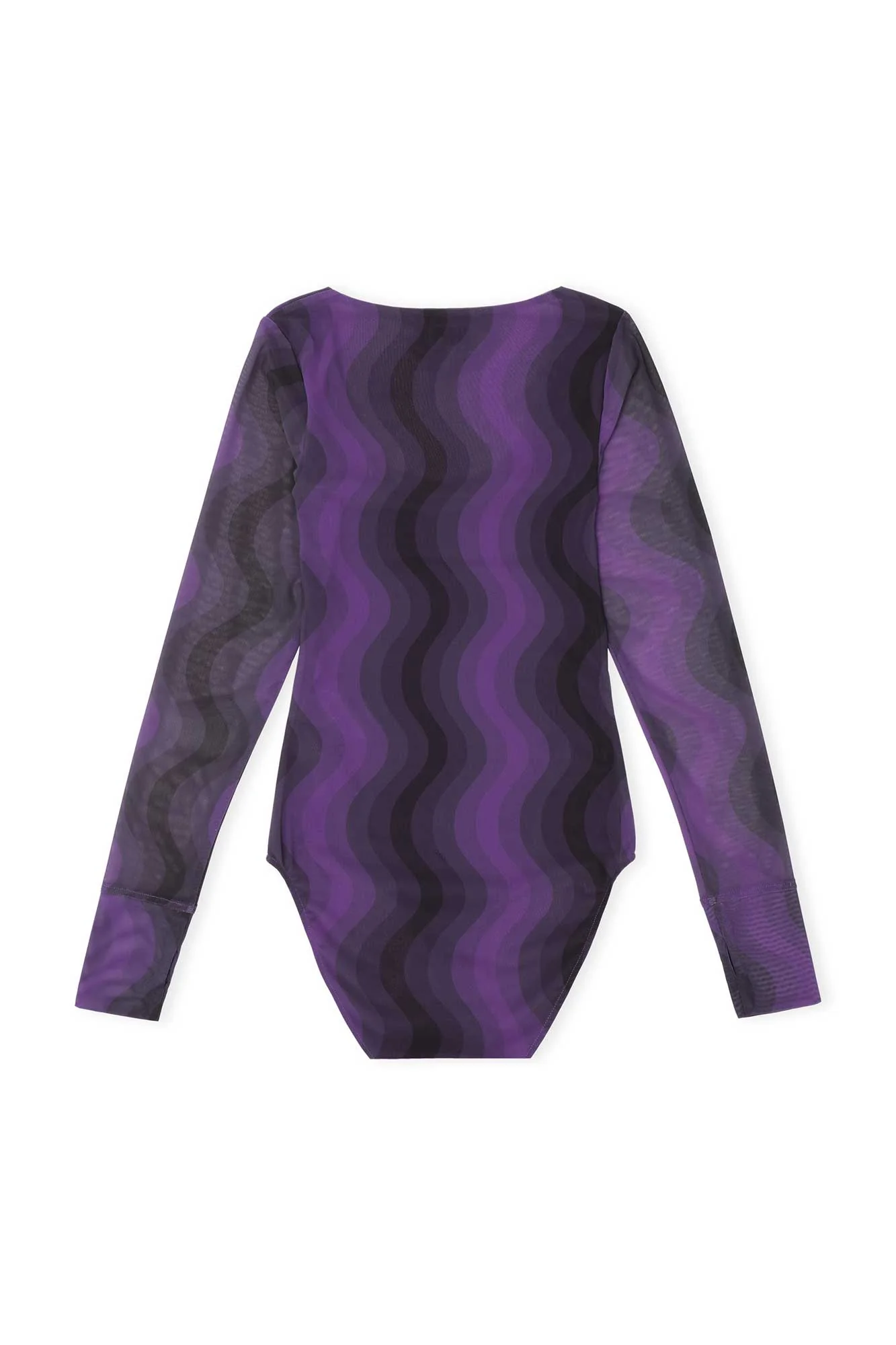 Printed Mesh Long-Sleeve U-Neck Bodystocking | Plum Jam - Image 2