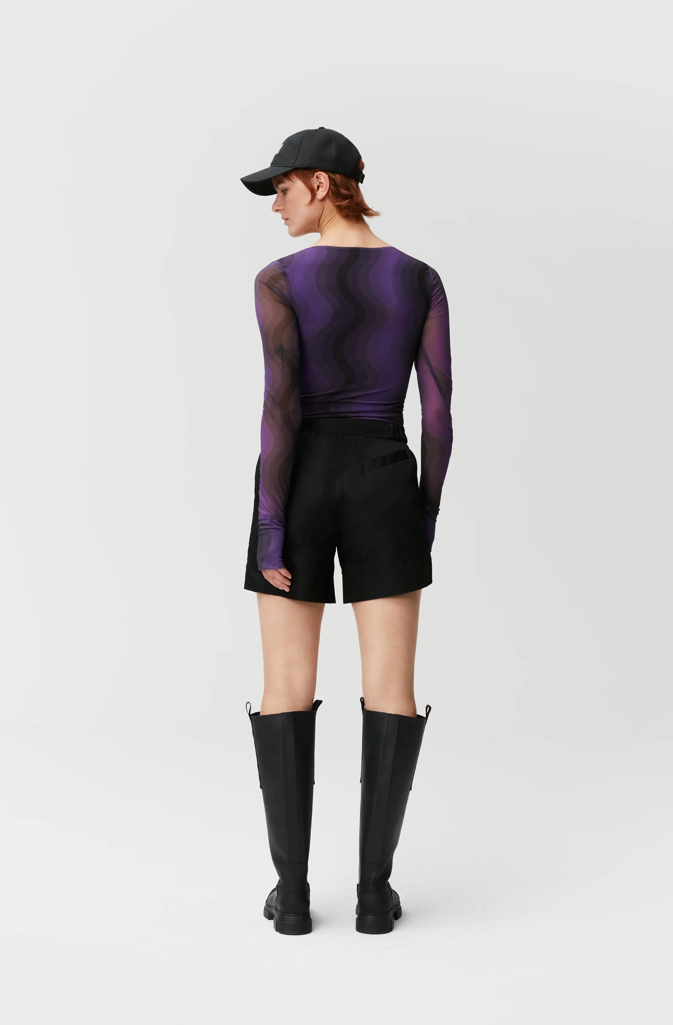 Printed Mesh Long-Sleeve U-Neck Bodystocking | Plum Jam - Image 5