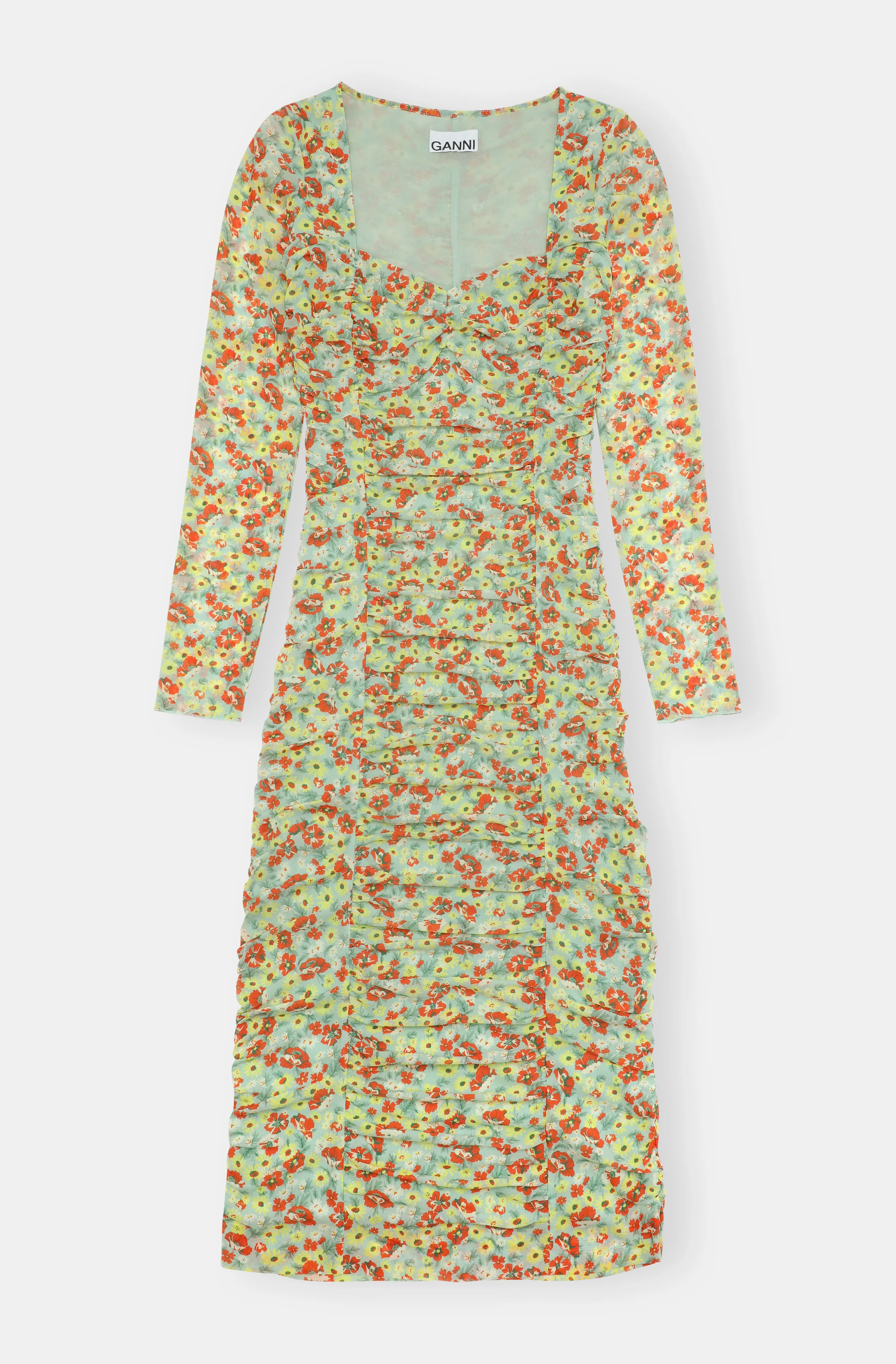 Printed Mesh Midi Dress | Meadow Celadon Green