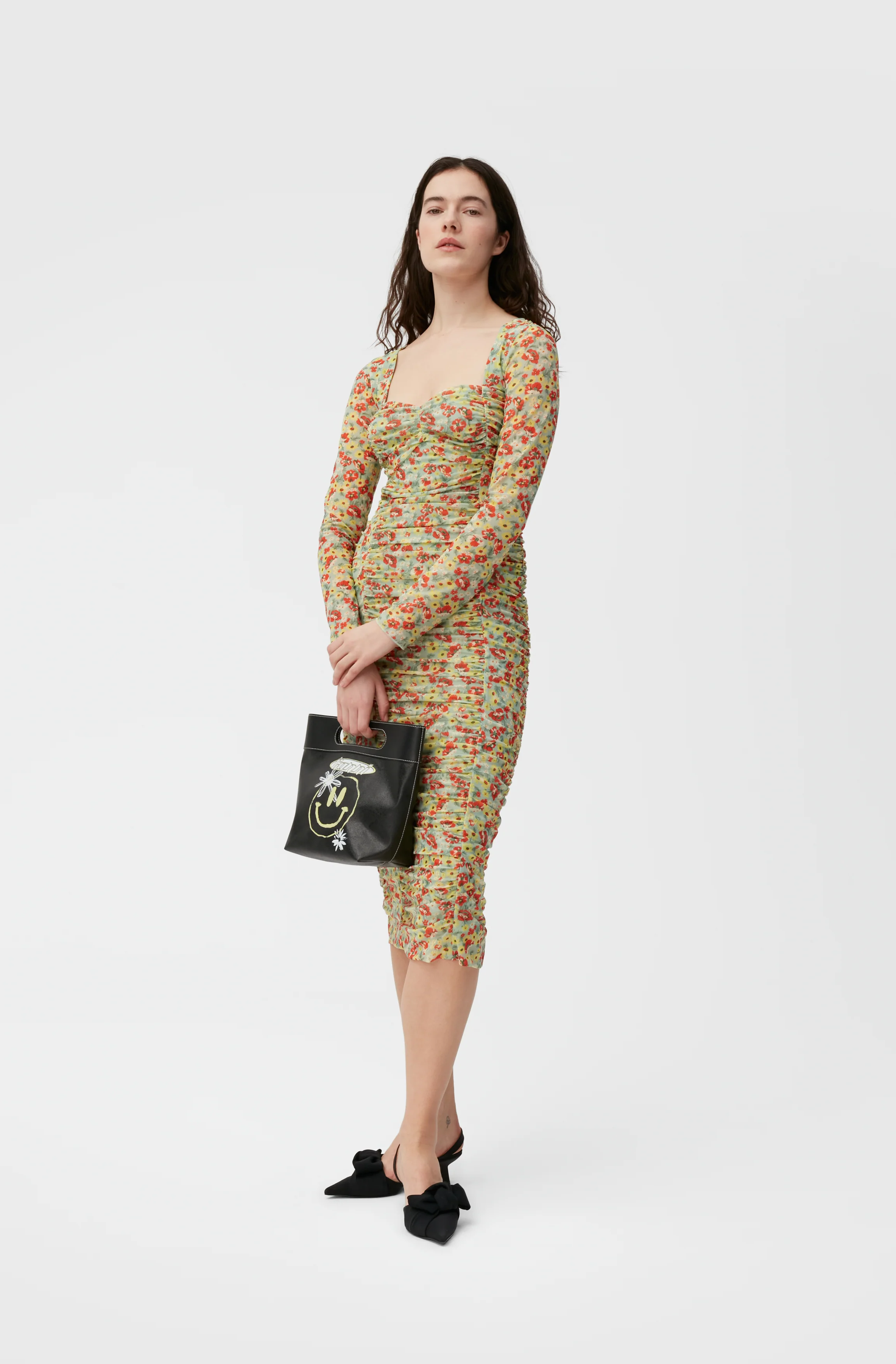 Printed Mesh Midi Dress | Meadow Celadon Green - Image 3