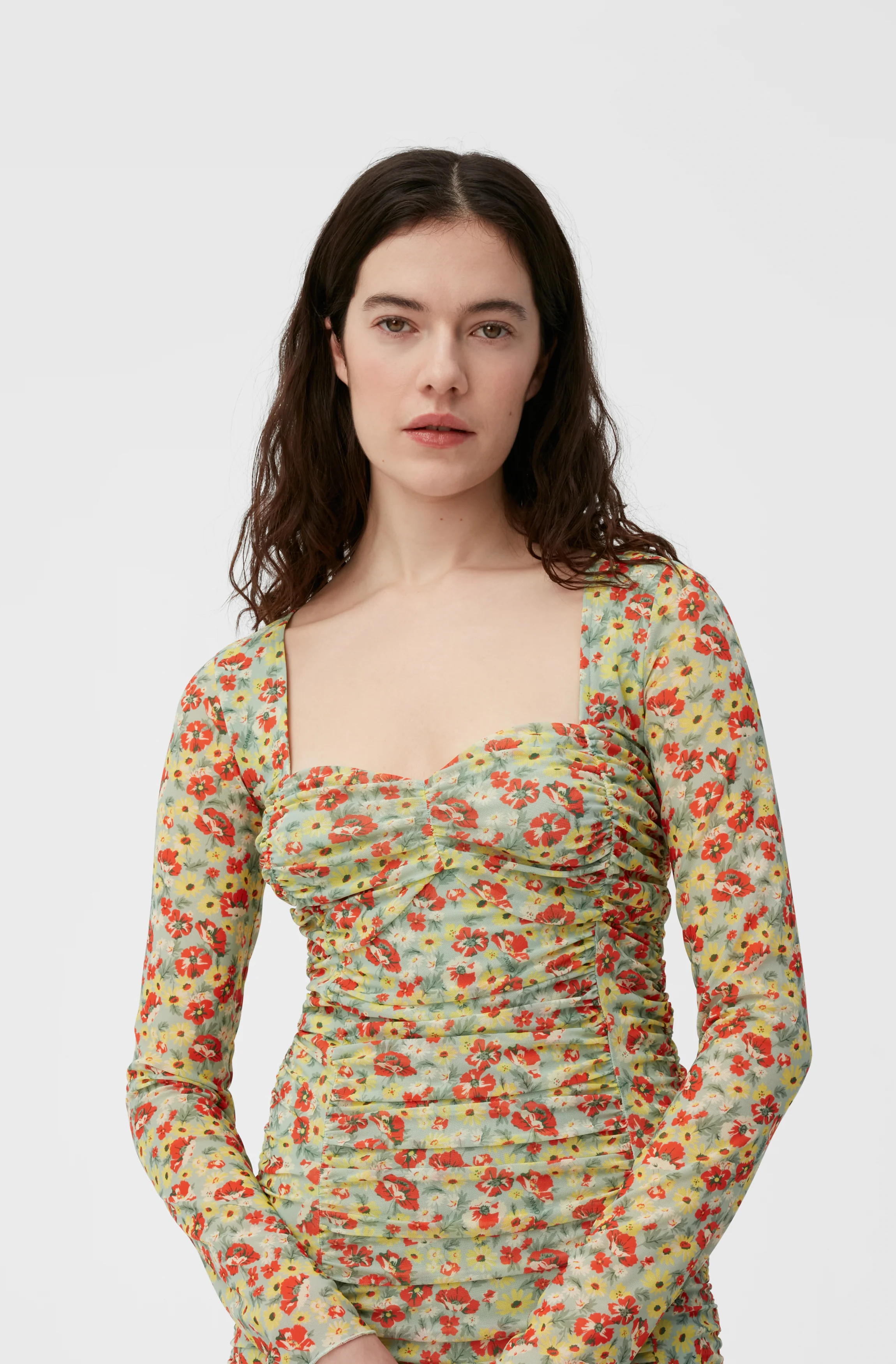 Printed Mesh Midi Dress | Meadow Celadon Green - Image 5