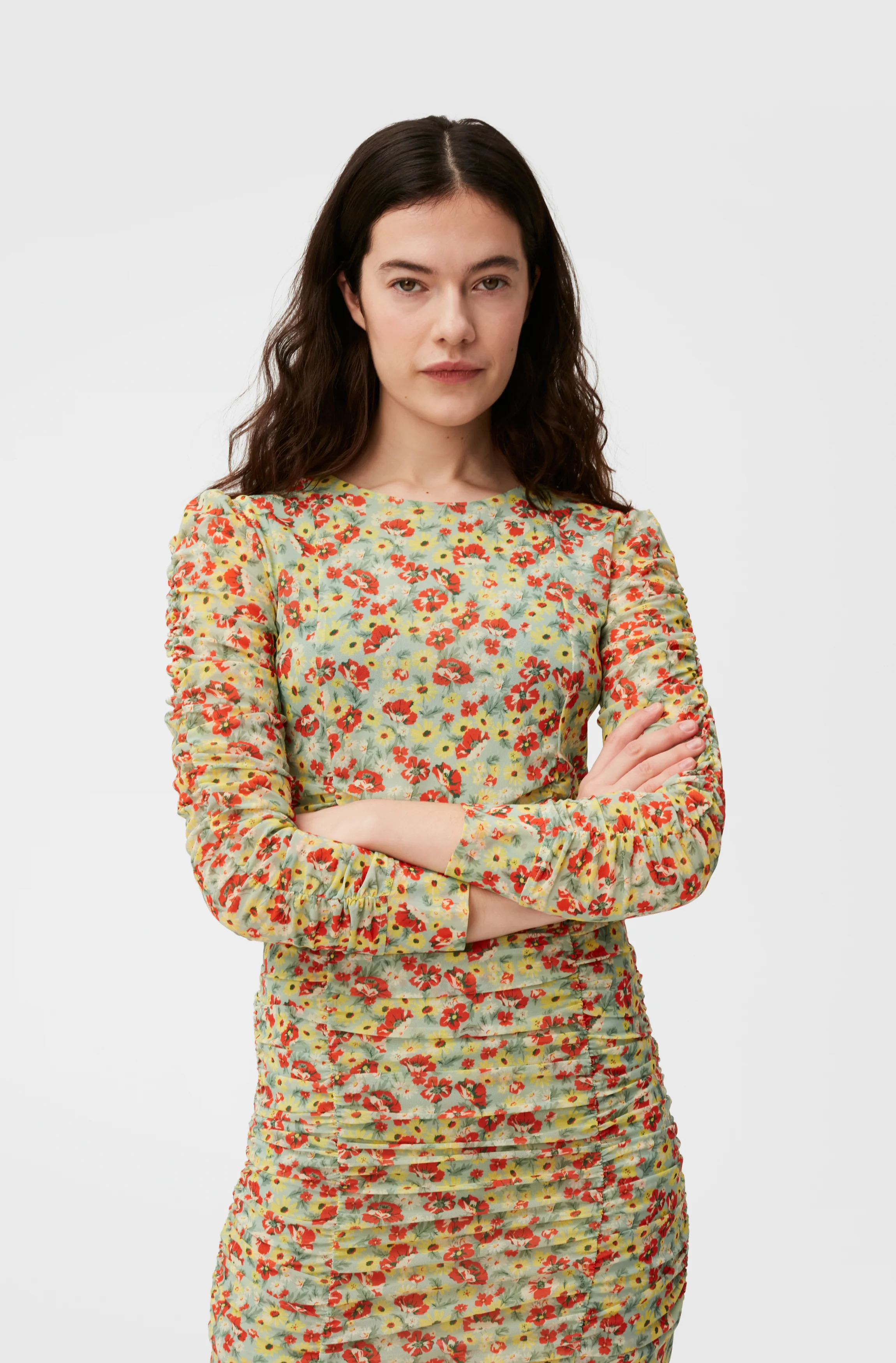 Printed Mesh Mini Dress | Meadow Celadon Green - Image 5