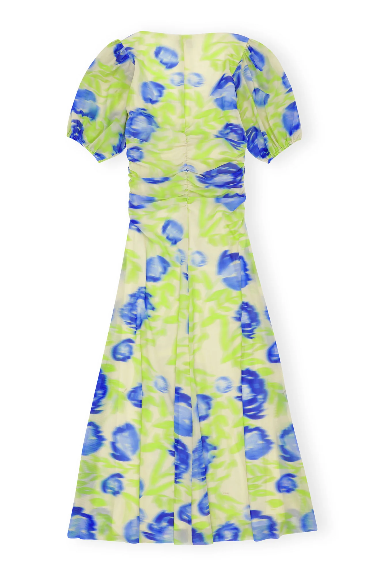 Printed Mesh Puff Sleeve Midi Dress | Strong Blue - Image 2