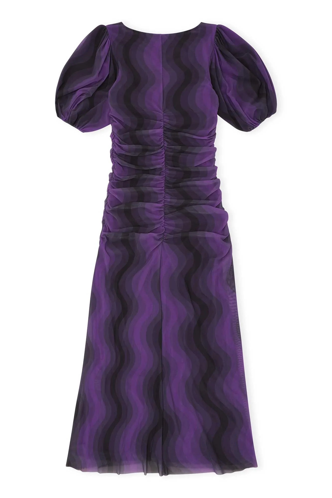 Printed Mesh Puff Sleeve U-Neck Midi Dress | Plum Jam - Image 2