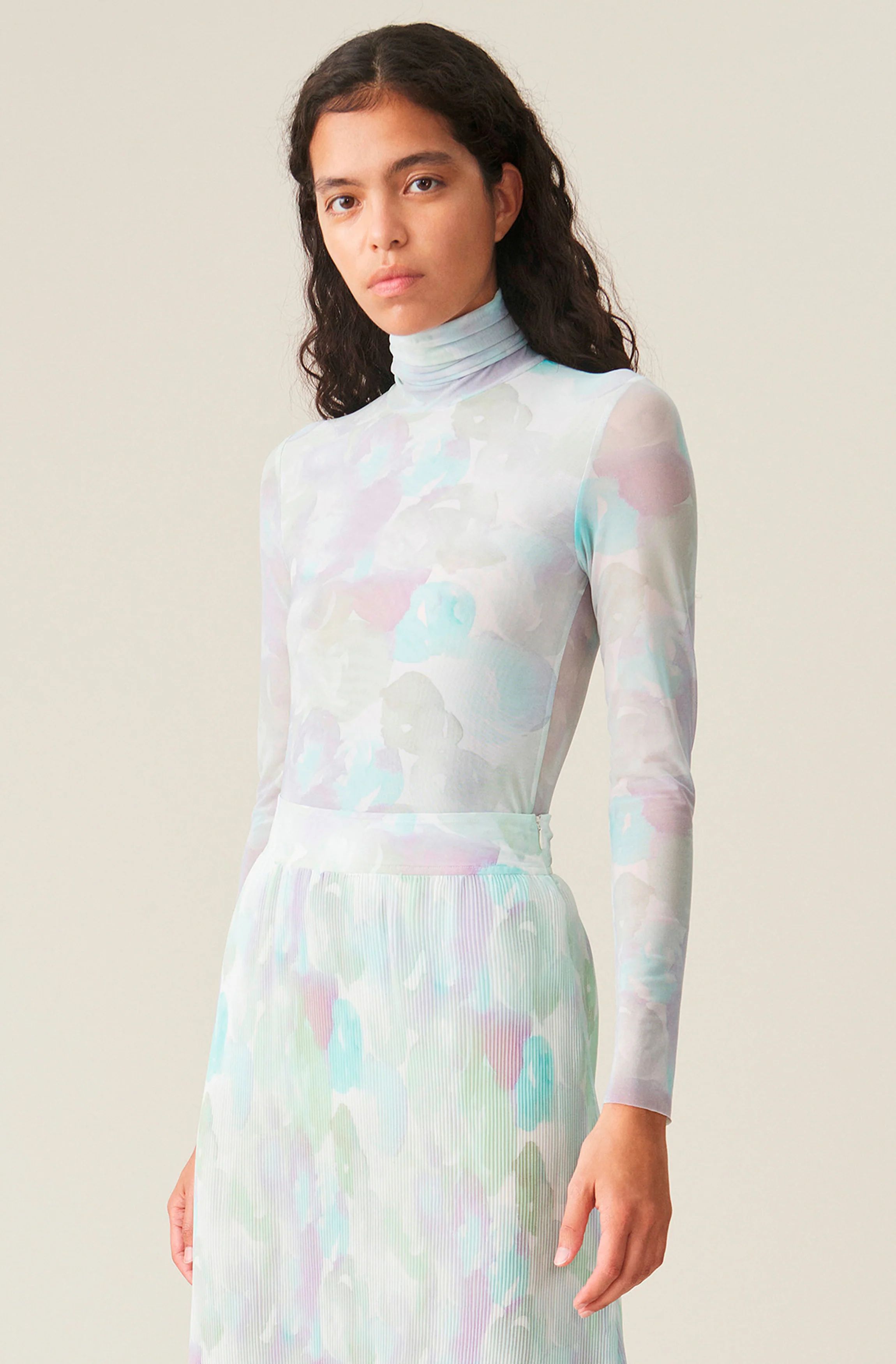 Printed Mesh Rollneck | Bright White - Image 2