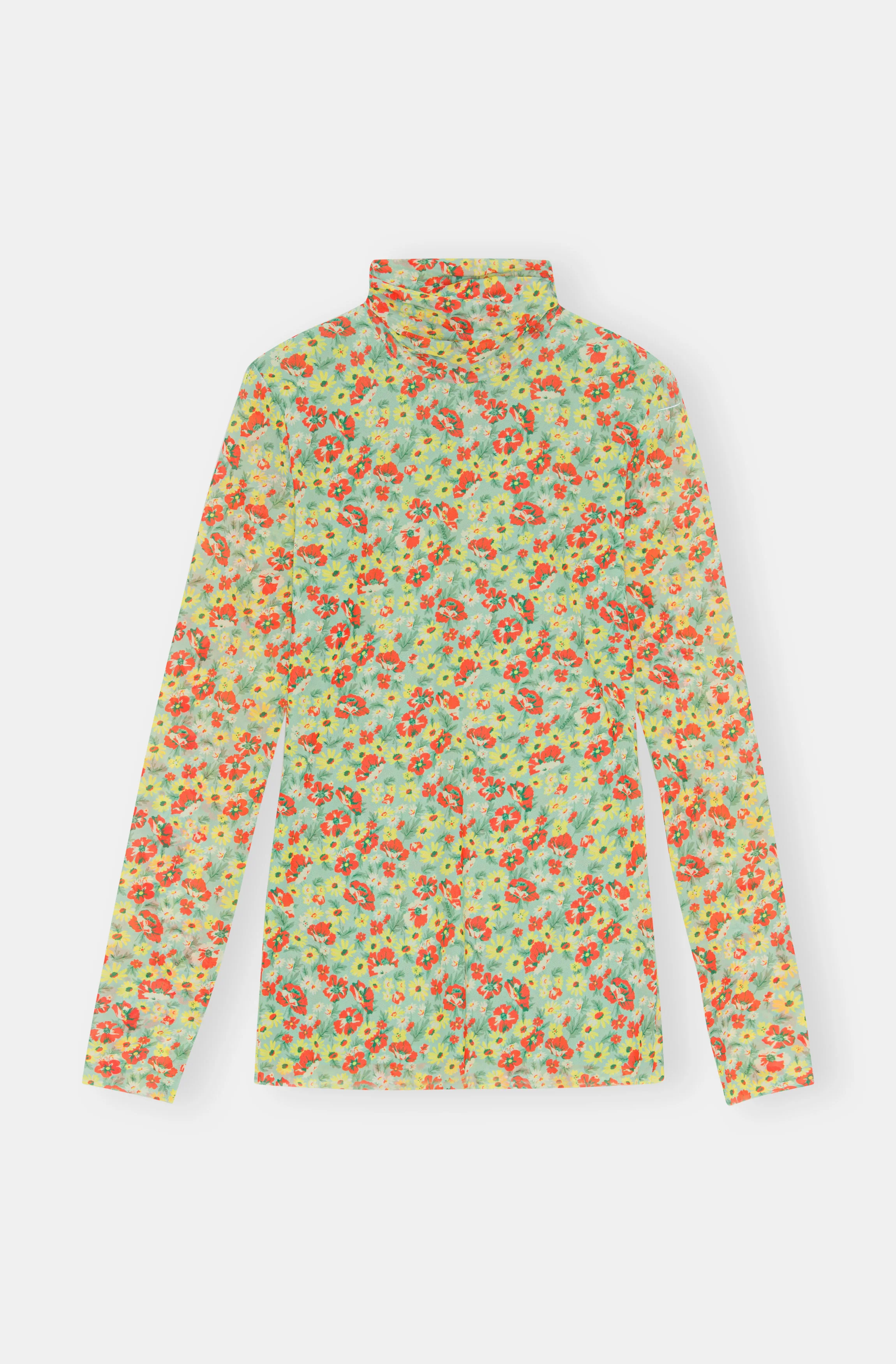 Printed Mesh Rollneck | Meadow Celadon Green