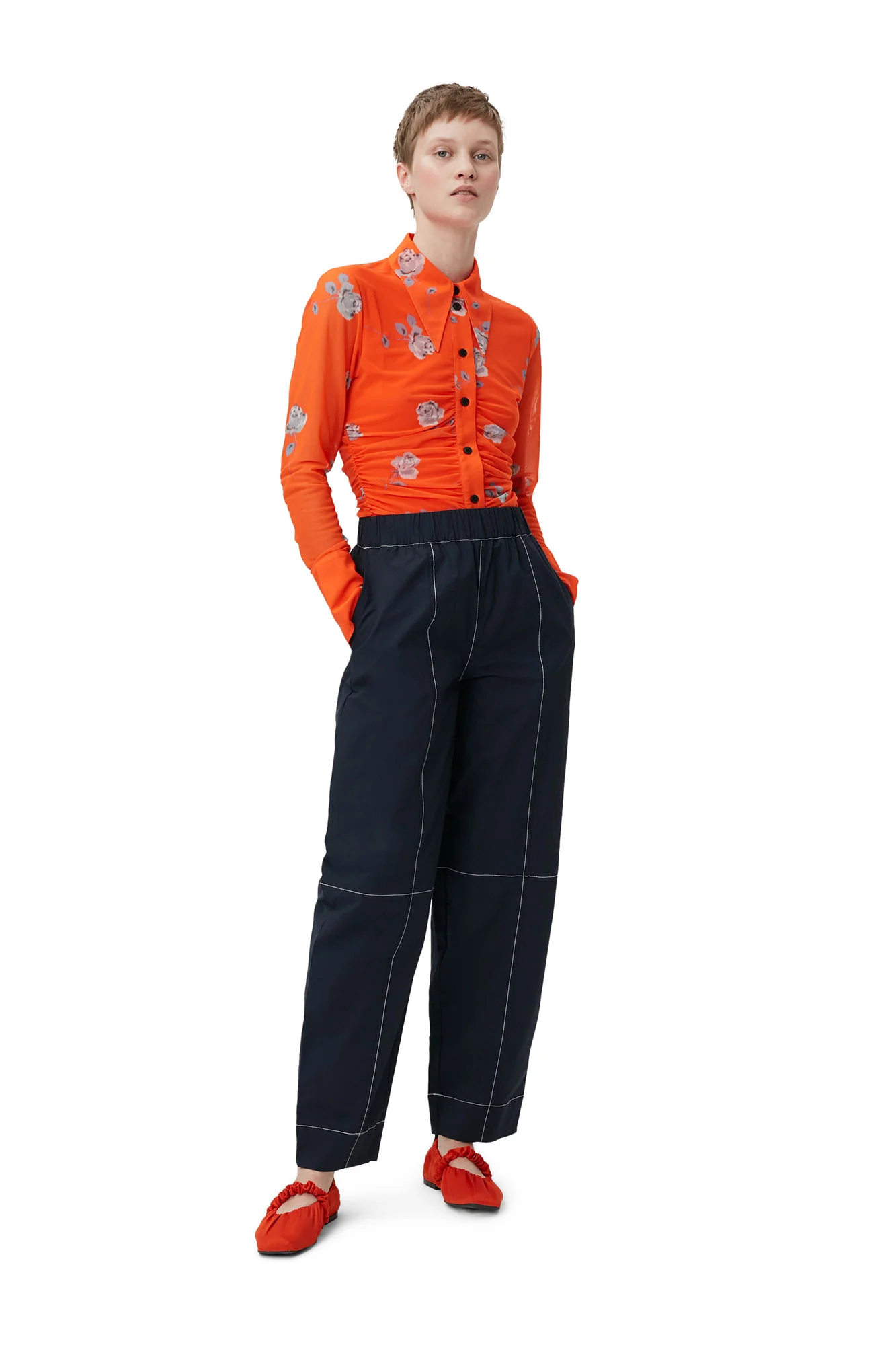 Printed Mesh Ruched Shirt | Orangeade - Image 3