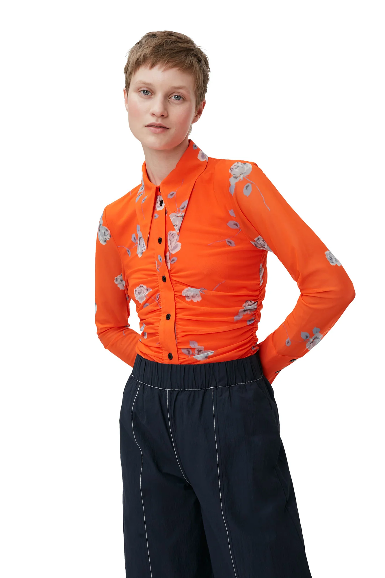 Printed Mesh Ruched Shirt | Orangeade - Image 5