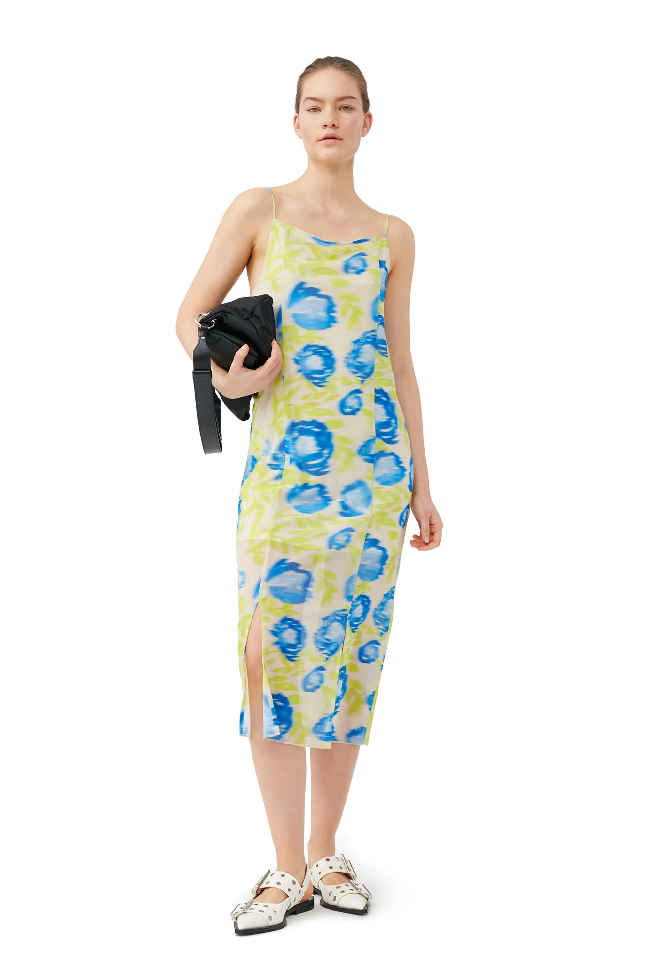 Printed Mesh Slip Dress | Strong Blue - Image 3