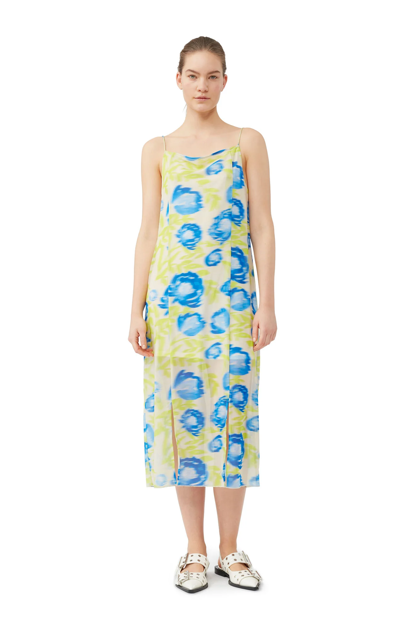 Printed Mesh Slip Dress | Strong Blue - Image 4