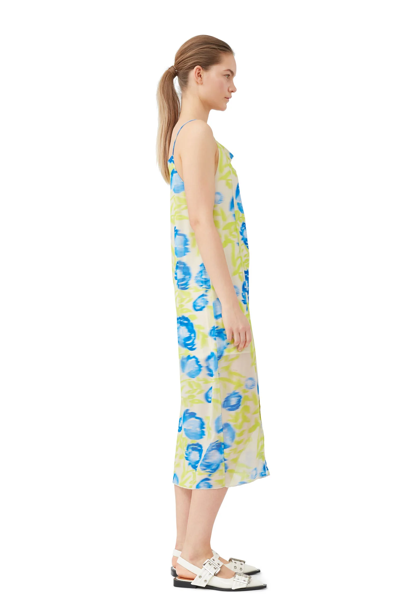 Printed Mesh Slip Dress | Strong Blue - Image 6