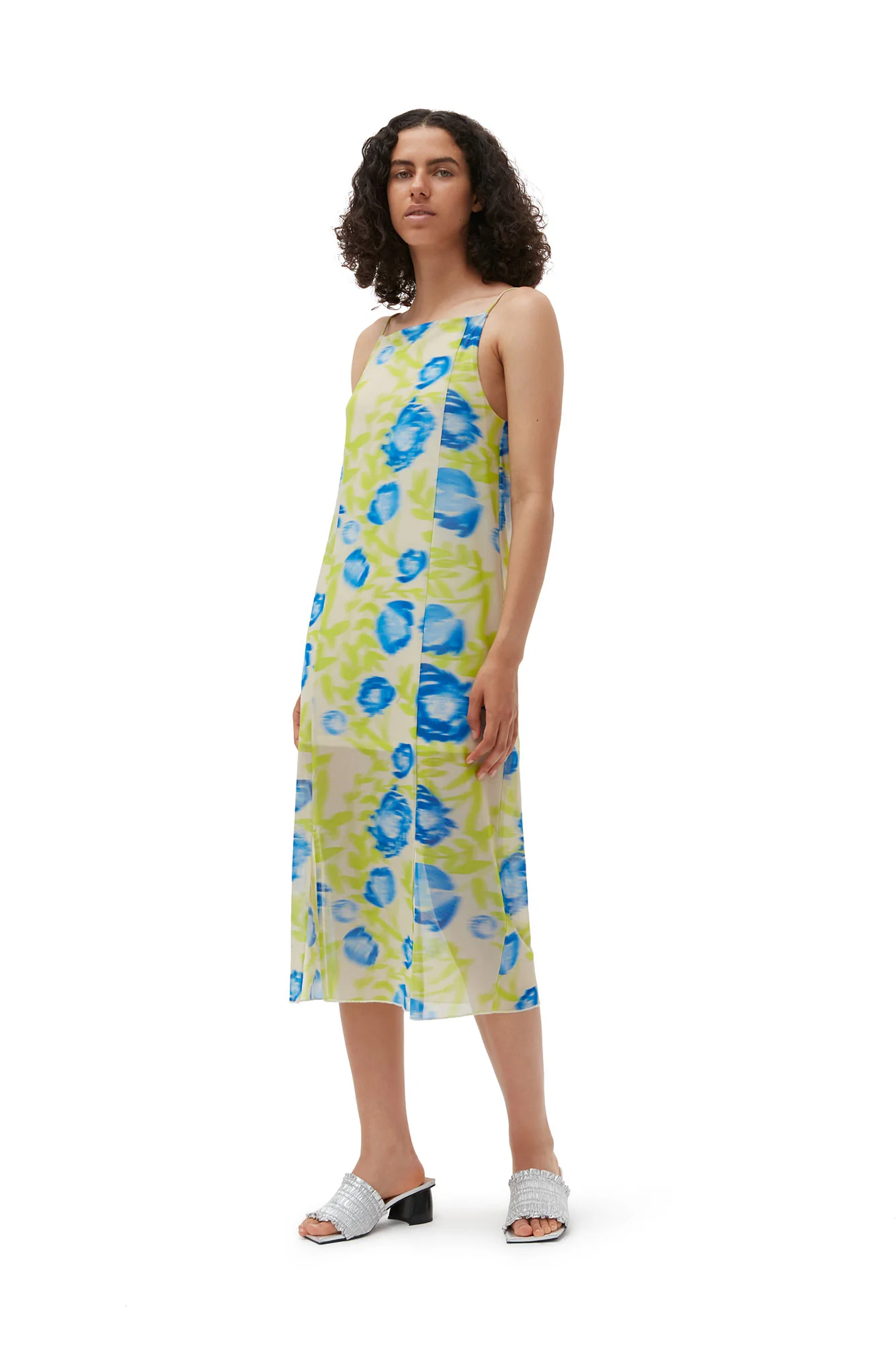 Printed Mesh Slip Dress | Strong Blue - Image 8