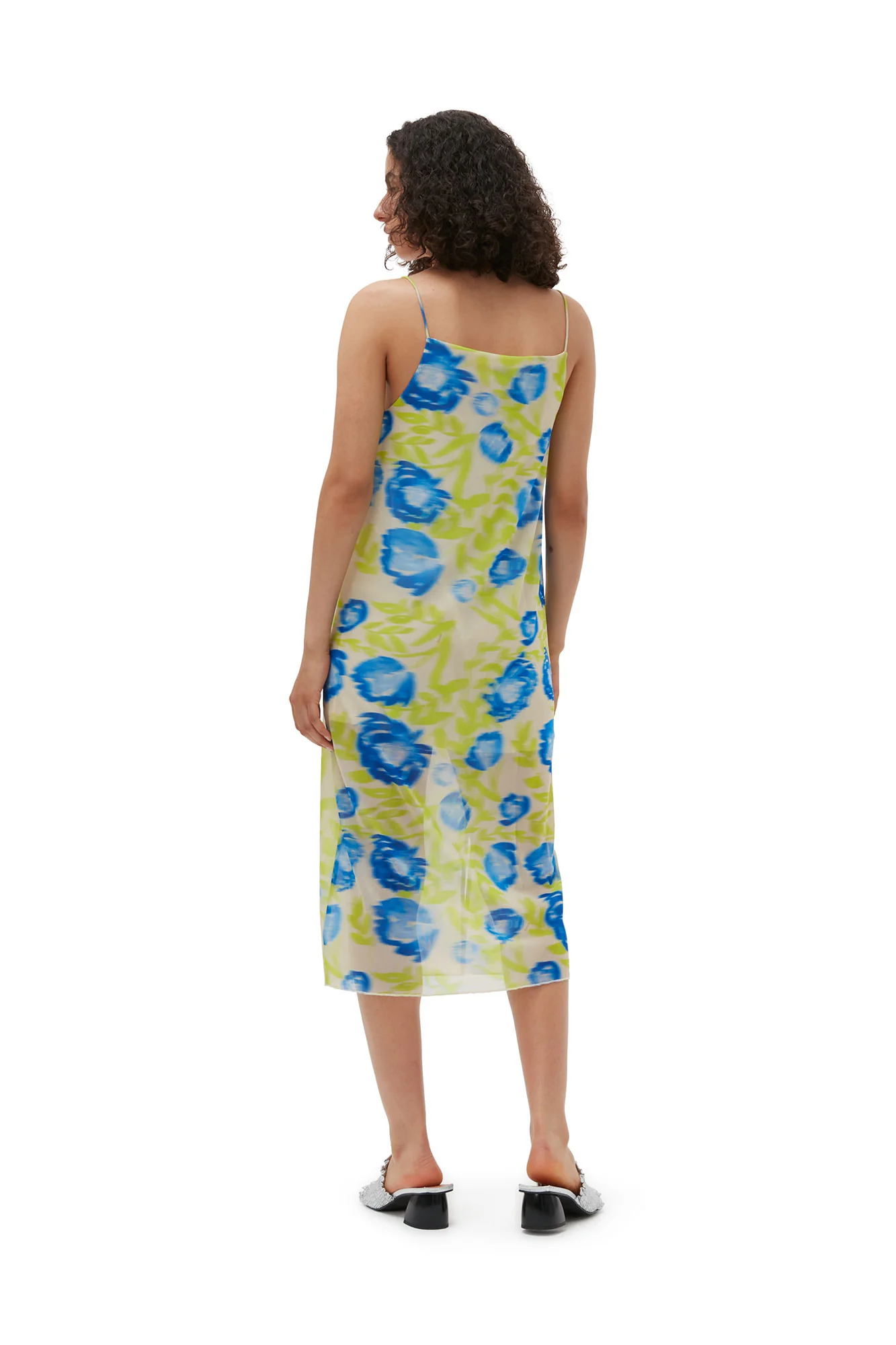 Printed Mesh Slip Dress | Strong Blue - Image 9