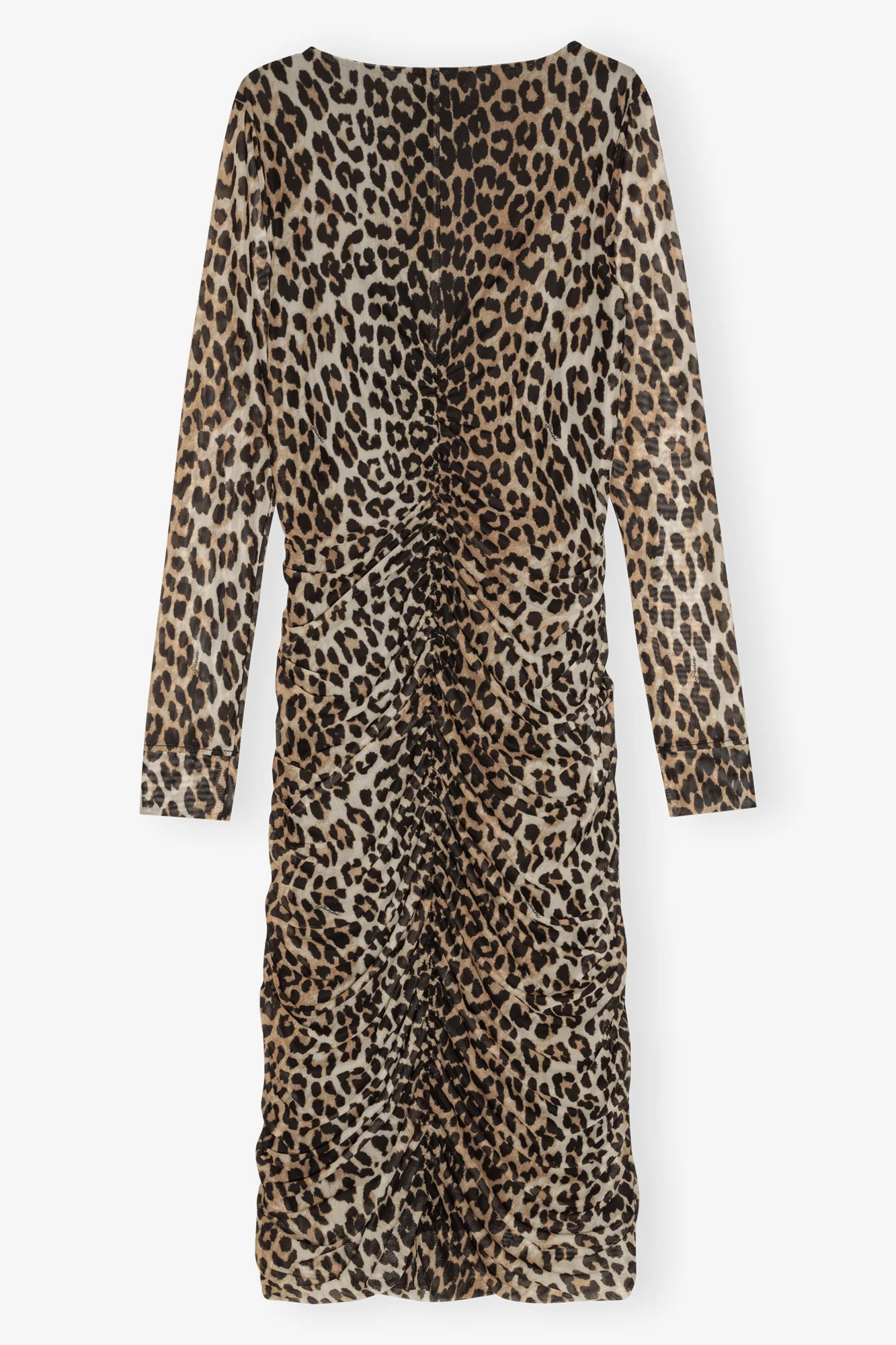 Printed Mesh U-neck Ruched Midi Dress | Leopard - Image 2