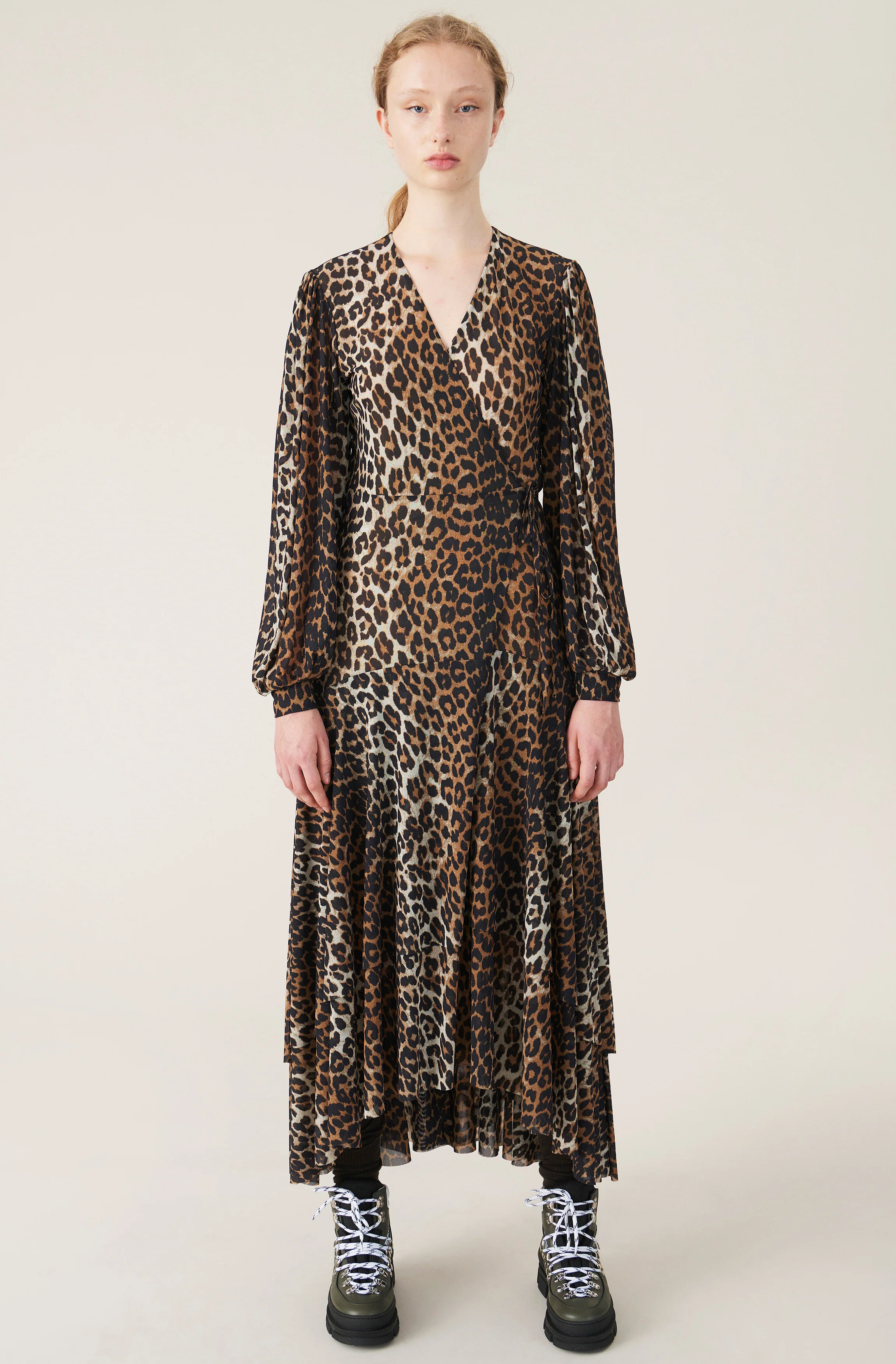 Printed Mesh Wrap Dress | Leopard - Image 2